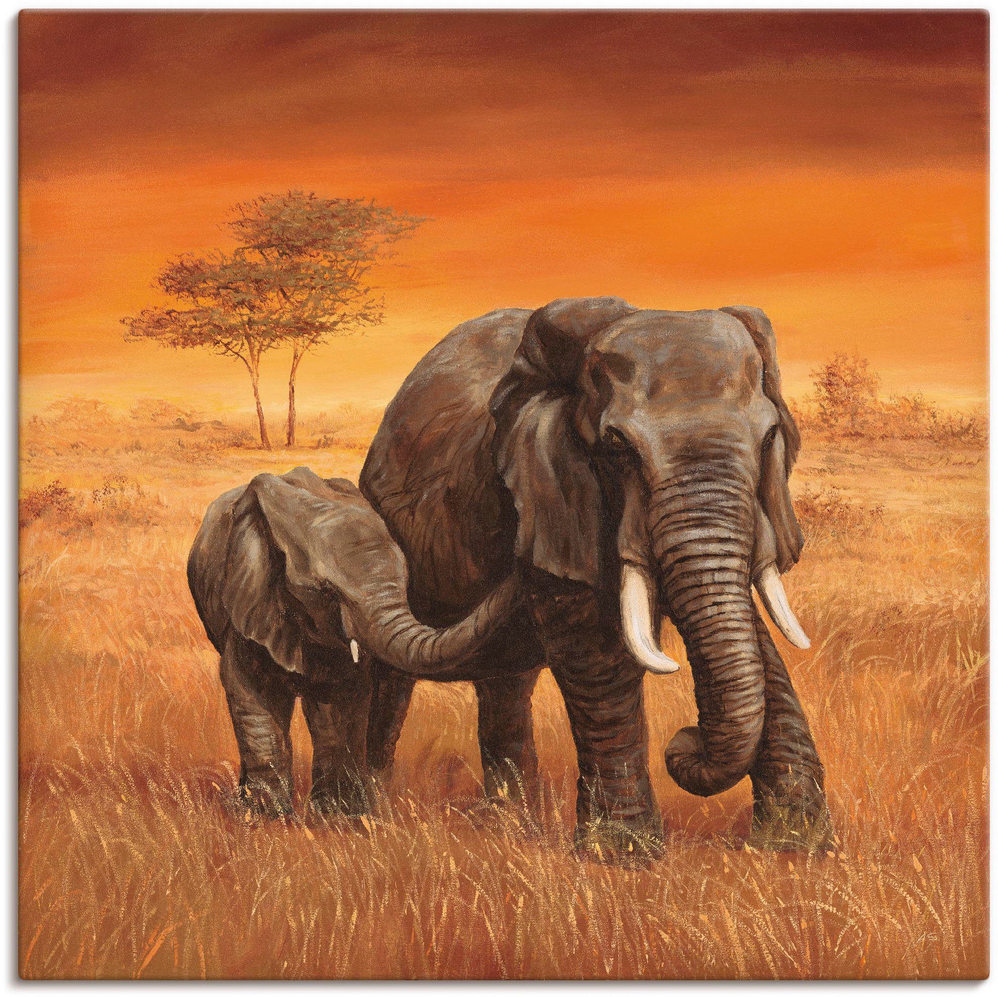 Artland Leinwandbild Elefanten II, Wildtiere (1 St), auf Holzrahmen gespannt