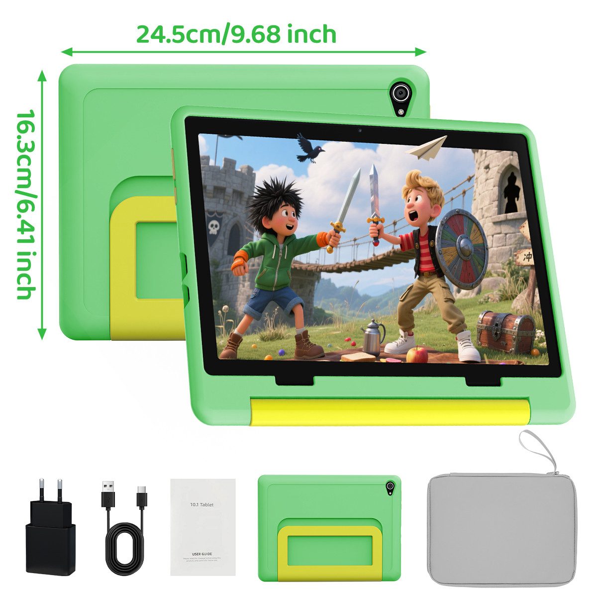 BUFO 10 Zoll 20(3+17)GB RAM+64GB ROM 1280x800 HD-Display Android15 Kinder Tablet (10,1", 64 GB, Android 15, WIFI, Anti-Blaulicht, Vorinstallierte Kinder Lernsoftware, Robustes Design)