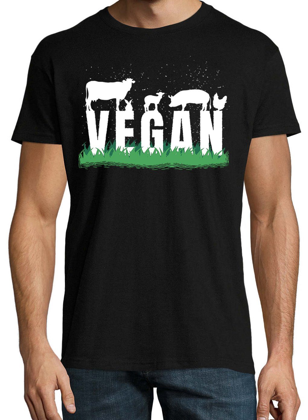 T-Shirt Youth Schwarz trendigem mit Frontprint Shirt Herren Vegan Designz