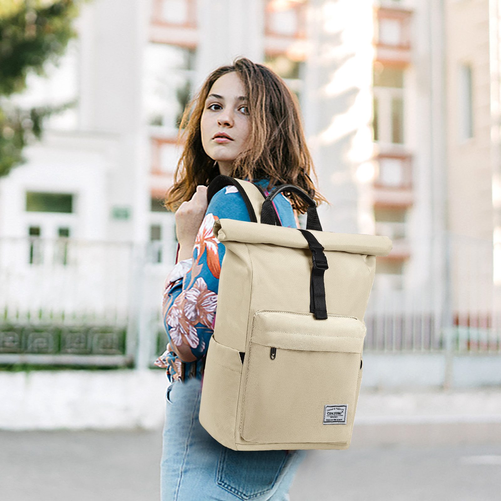 TAN.TOMI Cityrucksack Rolltop Rucksack Damen Herren, Rucksack Laptop Tasche 15,6 Zoll (Damen Herren weit öffenbar, Rolltop Rucksack wasserdicht), Backpack Daypack für Schule,Fahrradfahren,Freizeit und Reise