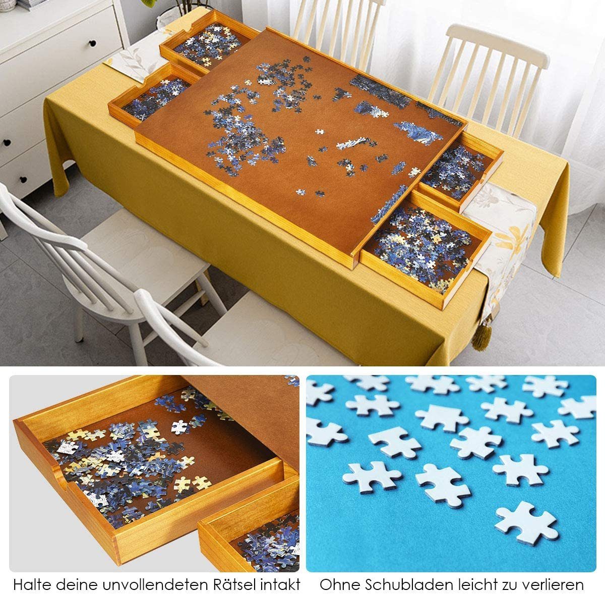 COSTWAY Gamingtisch, Puzzletisch mit 4 Schubladen, für 1000-1500 Puzzles