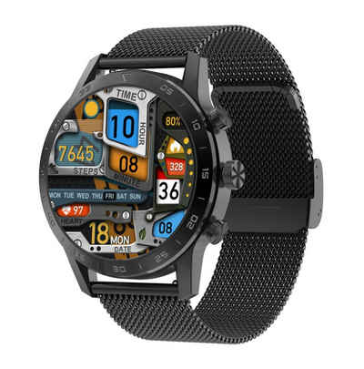 TPFNet SW27 mit Milanaise Armband - individuelles Display Smartwatch (Android), Armbanduhr mit Musiksteuerung, Herzfrequenz, Schrittzähler, Kalorien, Social Media etc. - Schwarz