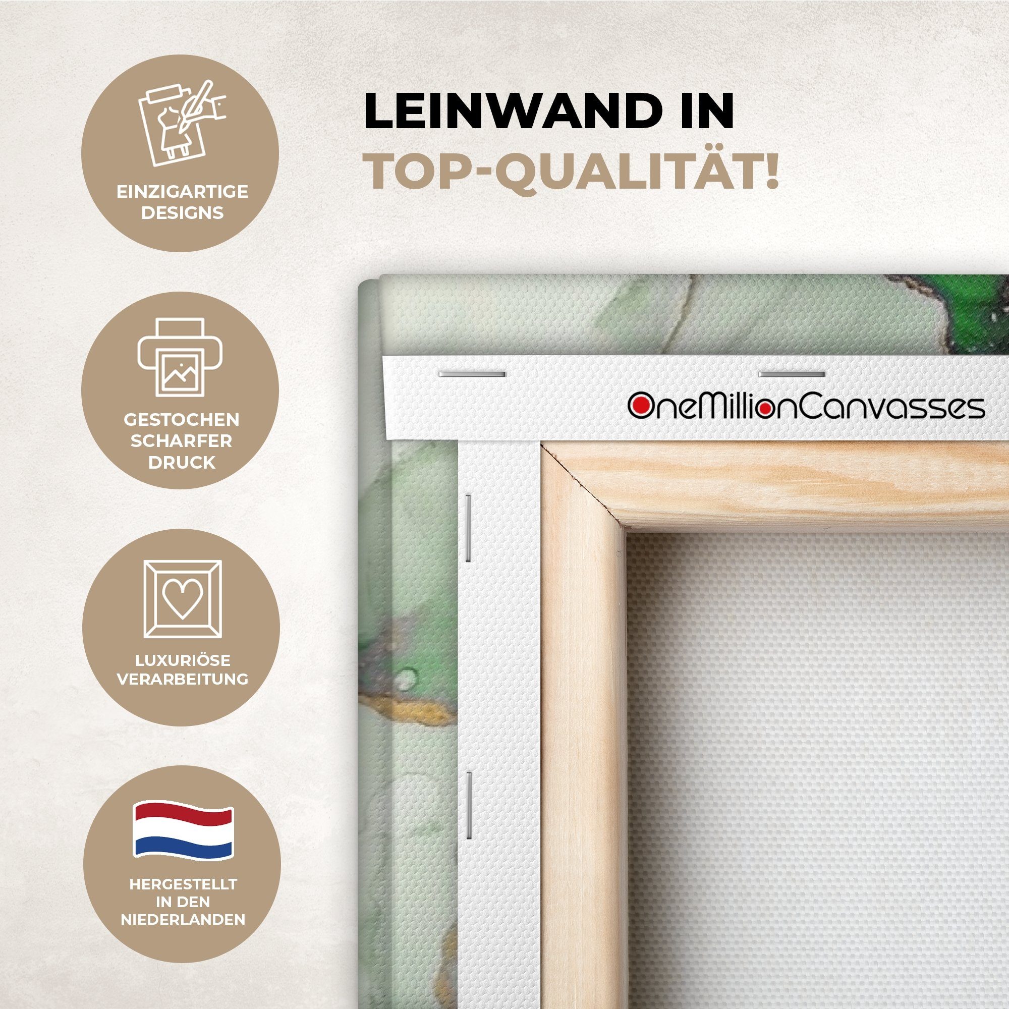 OneMillionCanvasses® Leinwandbild Marmor - Gold - Grün - Luxus, Fotodruck (1 St), Wandbild XXL für Wohnzimmer Küche 120x80 cm