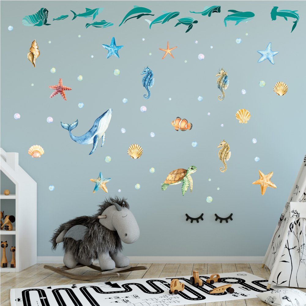 Sunnywall Wandtattoo Unterwasser Fische Meereswelt - Wandtattoo Aufkleber (6 St), konturgeschnitten