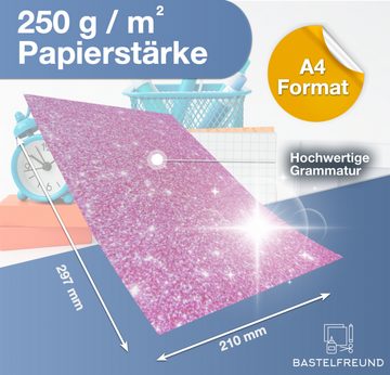 Bastelfreund® Bastelkartonpapier 50x Blatt Glitzerpapier Glitterpapier 250 g/m² - A4 Berduckbar Basteln, 250 g/m²