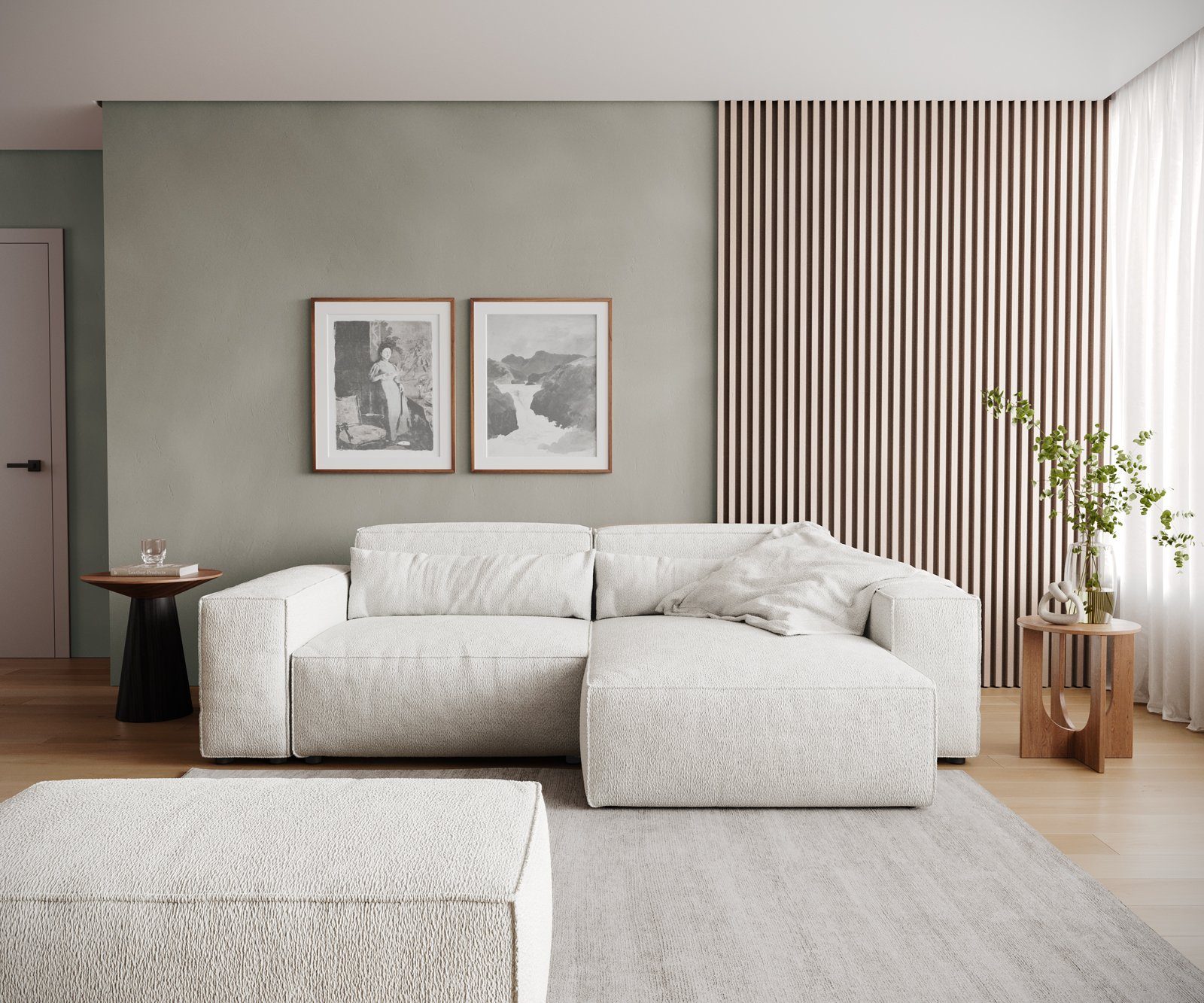 DELIFE Ecksofa Sirpio, Bouclé Creme-Weiß 230x155 günstig online kaufen