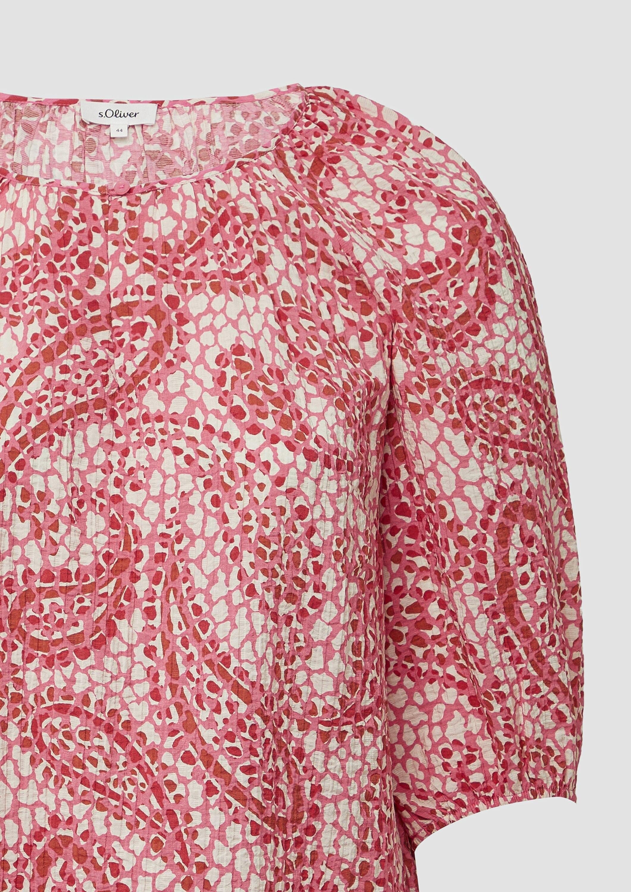s.Oliver Kurzarmbluse Bluse Strukturierte Relaxed-Fit-Bluse mit Raffungen und Raglanärmeln