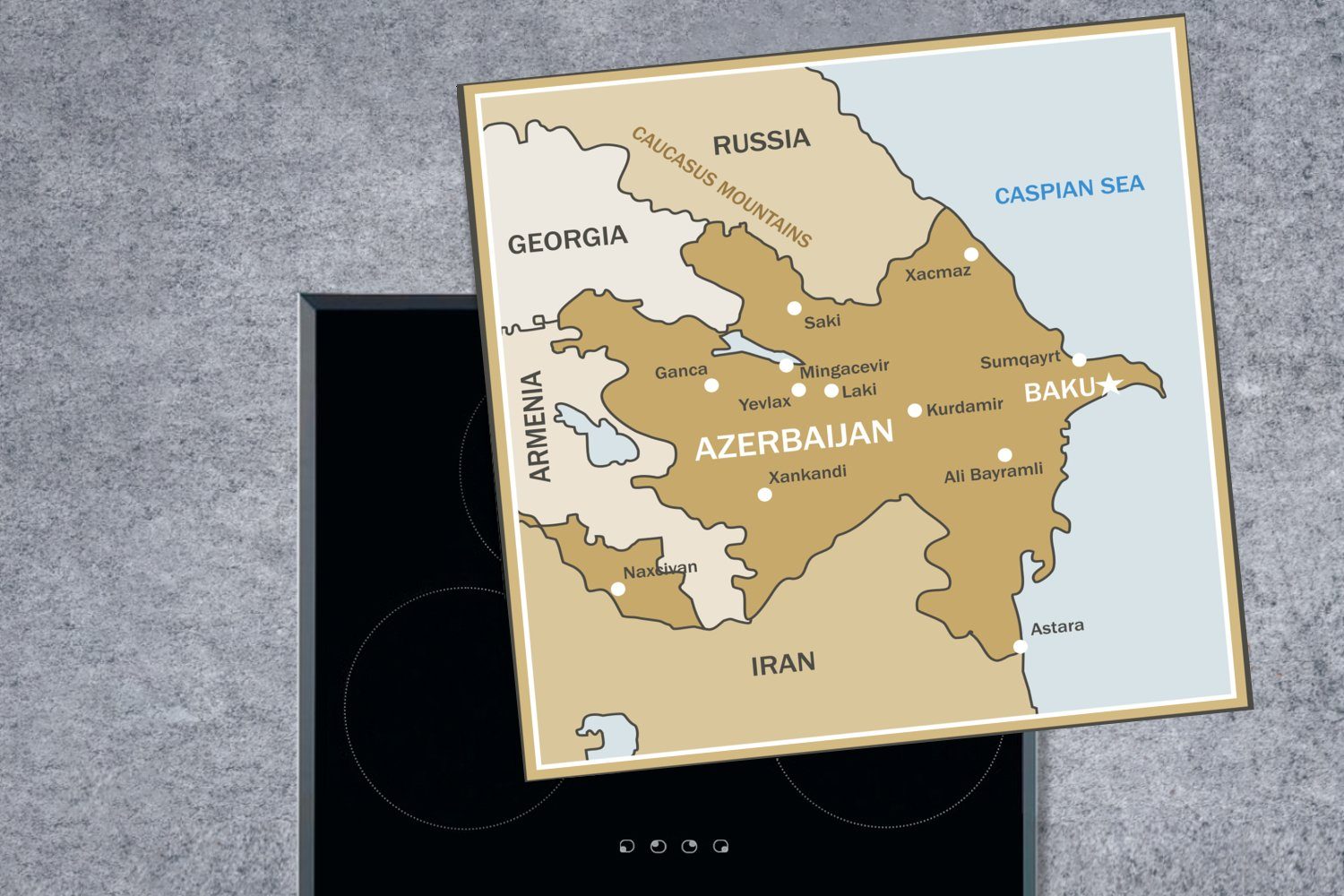 küche Aserbaidschan, für Herdblende-/Abdeckplatte einer (1 von Karte Ceranfeldabdeckung, Eine Illustration cm, Vinyl, MuchoWow tlg), Arbeitsplatte 78x78