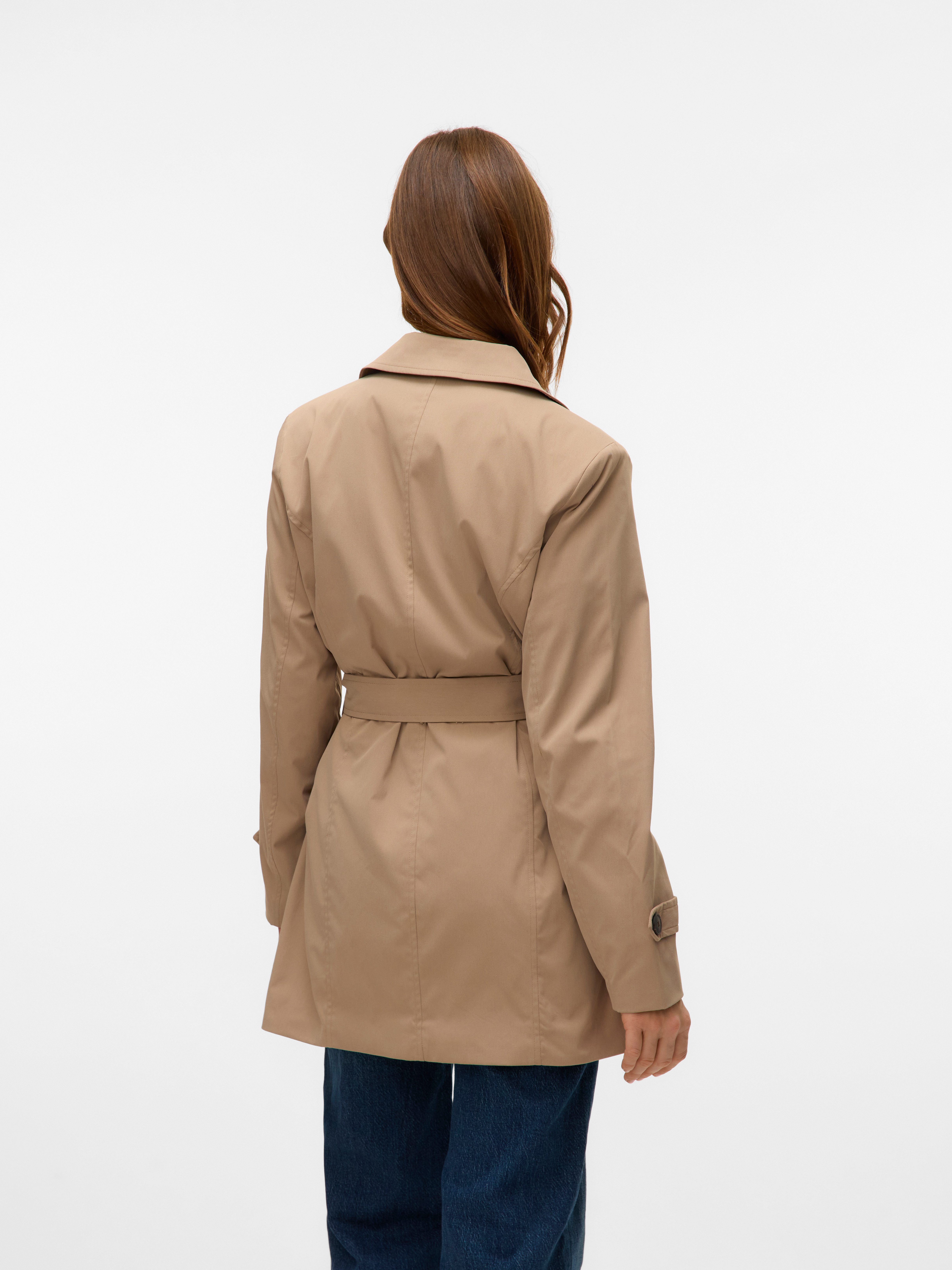 Vero Moda Trenchcoat VMCHELSEA OLIVIA TRENCHCOAT NOOS kurzer 2-Reiher mit abnehmbarem Bindegürtel