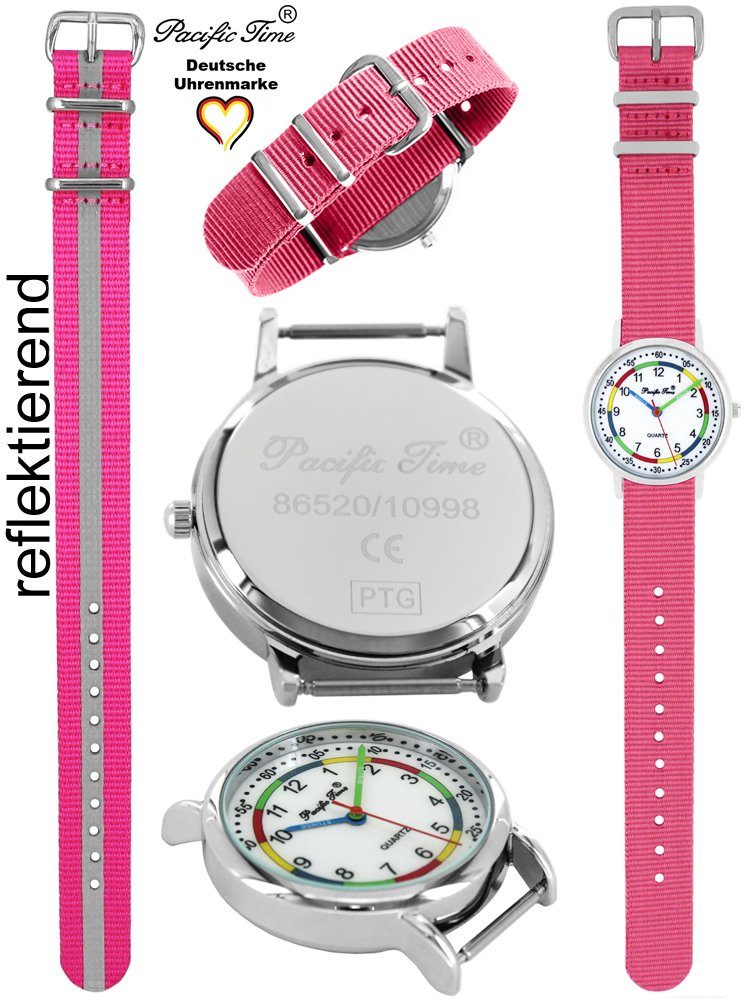 First pink Design Versand Quarzuhr Gratis Kinder Reflektor rosa Armbanduhr Set Wechselarmband, und - Mix und Time Match Pacific Lernuhr