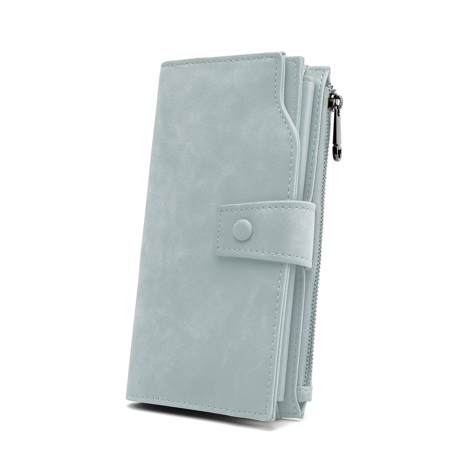 TAN.TOMI Brieftasche Geldbeutel Damen Geldbörse große Portemonnaie lange Brieftasche, mit Lanyard elegant, Steckplätze mit mehreren Kreditkarten Hellblau | Brieftaschen