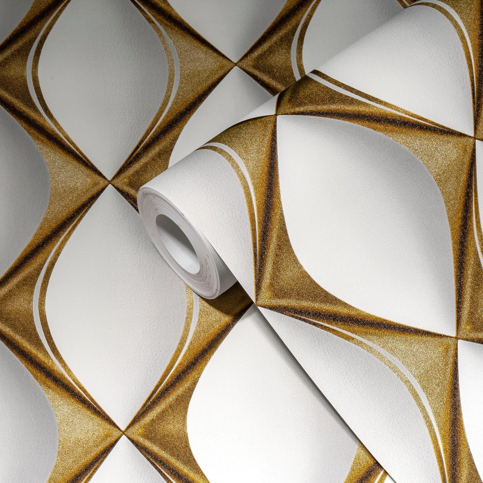 Vliestapete 3D Home strukturiert, walls Design My Tapete Spa, gold/weiß My living 3D-Optik, metallic, Effekt