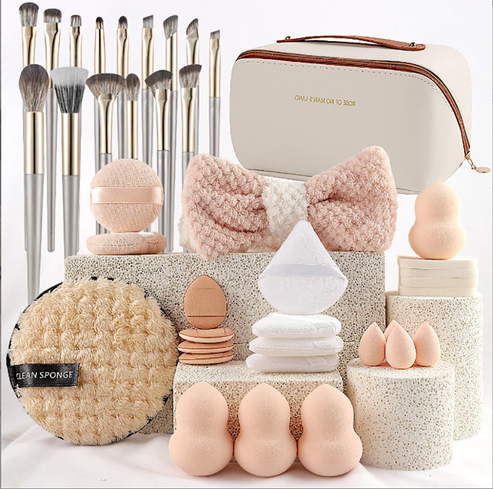 Luckice Kosmetikpinsel-Set 36-teiliges Make-up Werkzeug Set,Kosmetiktasche, 36 tlg., mit 15 Schminkpinseln, Make-up Schwämmen, Pudern, Haarband