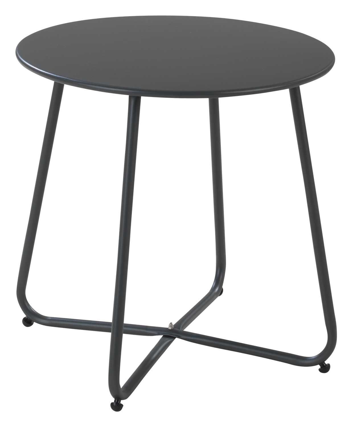 Outdoor Beistelltisch LIAM, Ø 45 cm, Anthrazit, Metallplatte, Stahl, Geeignet für den Außenbereich, verstellbare Nivellierung