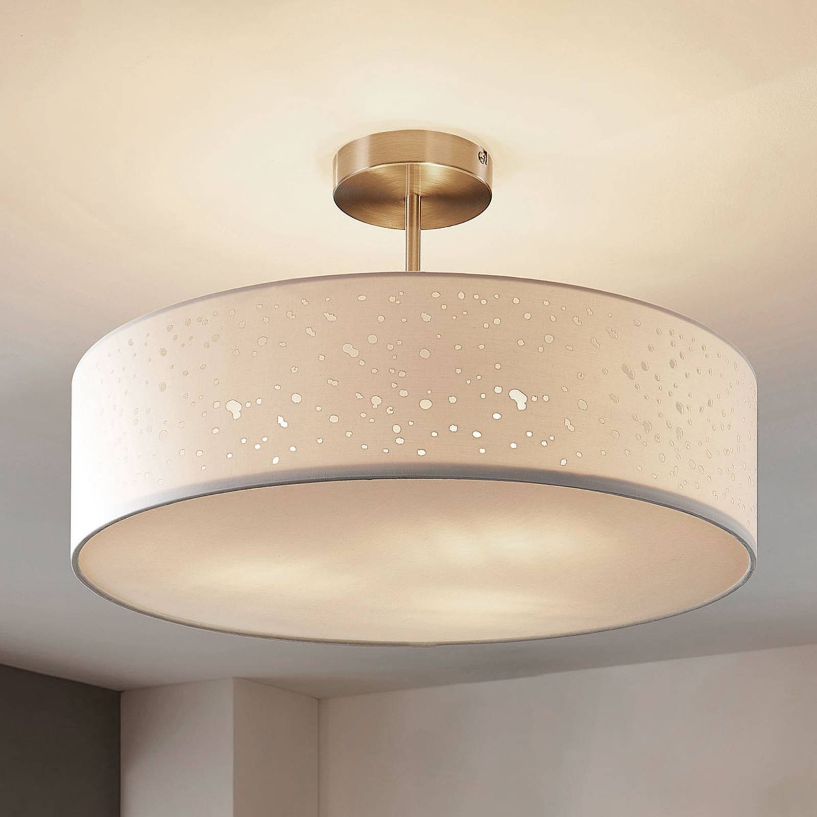Lindby Deckenlampe Umma, Abstand, weiß, Stoff, Ø 50 cm, E27 günstig online kaufen