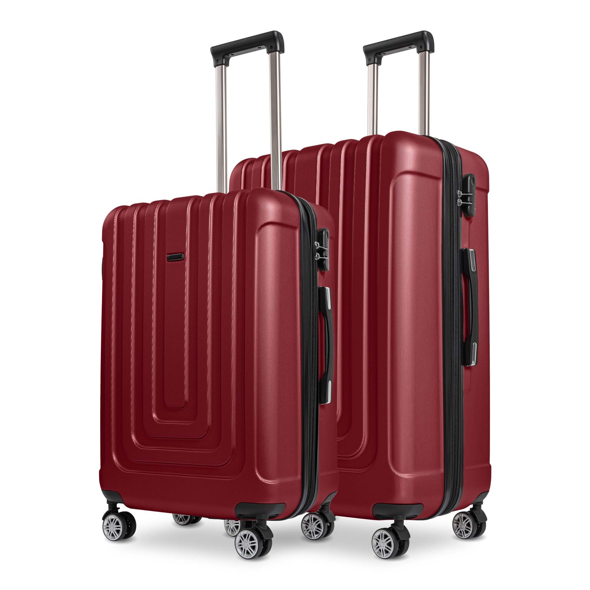 Sparsando Hartschalen-Trolley SPARSET- Checkin Koffer(67 cm) + großer Koffer(77,5 cm), 4 x 360° Zwillings - Rollen, Reisekoffer, Premium Reisekofferset, Hartschalenkoffer, Bordeaux