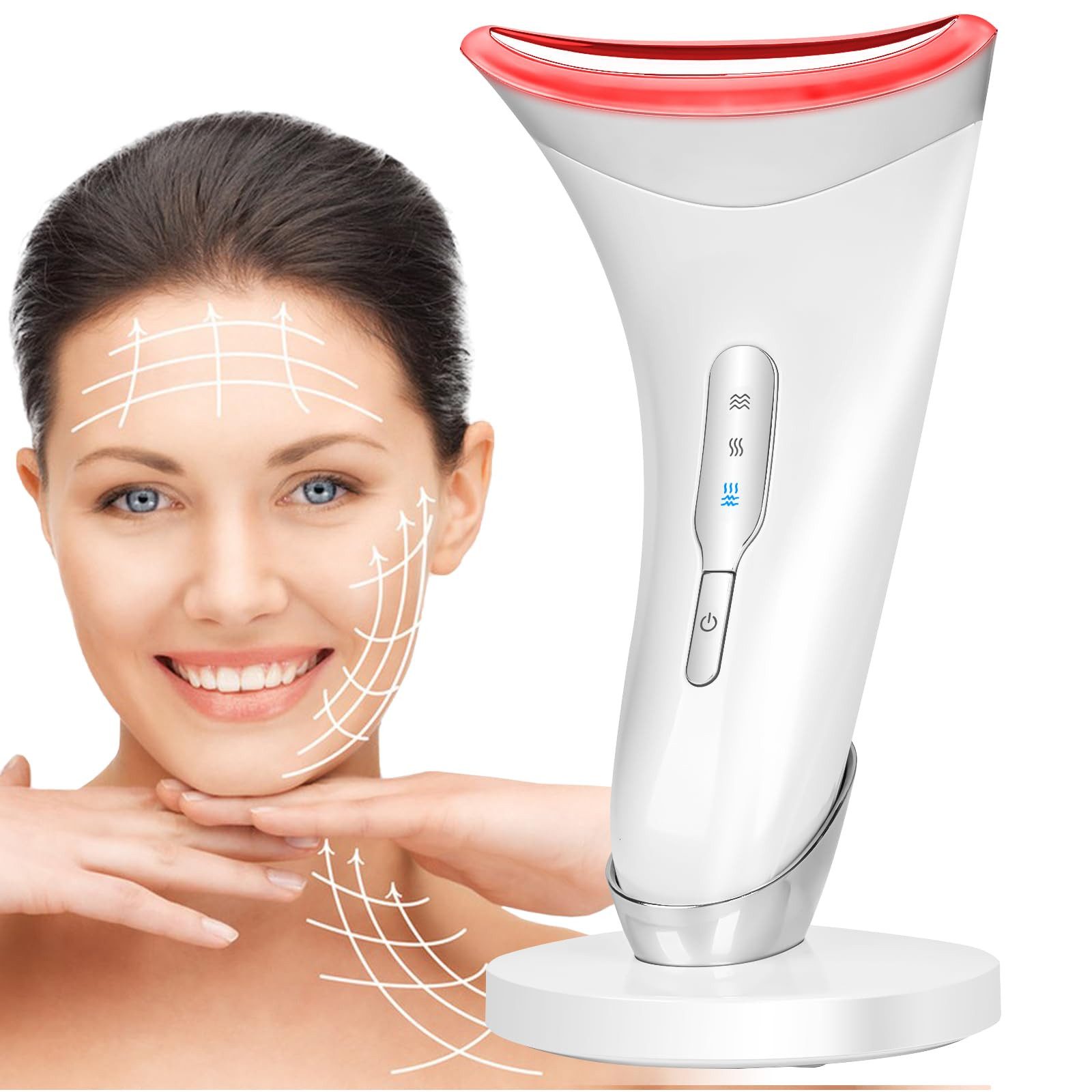 Nacken-Massagegerät EMS Gesichtsmassagegerät 3 LED Modi 45 °C Wärme USB‑C Akku Straffung