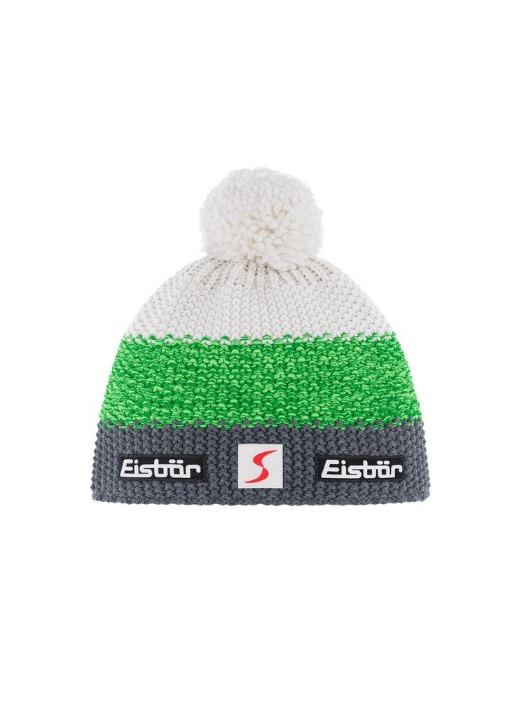 Eisbär Bommelmütze Wintermütze Star SP mit Bommel (Pompon) grau/grün/weiss Kinder