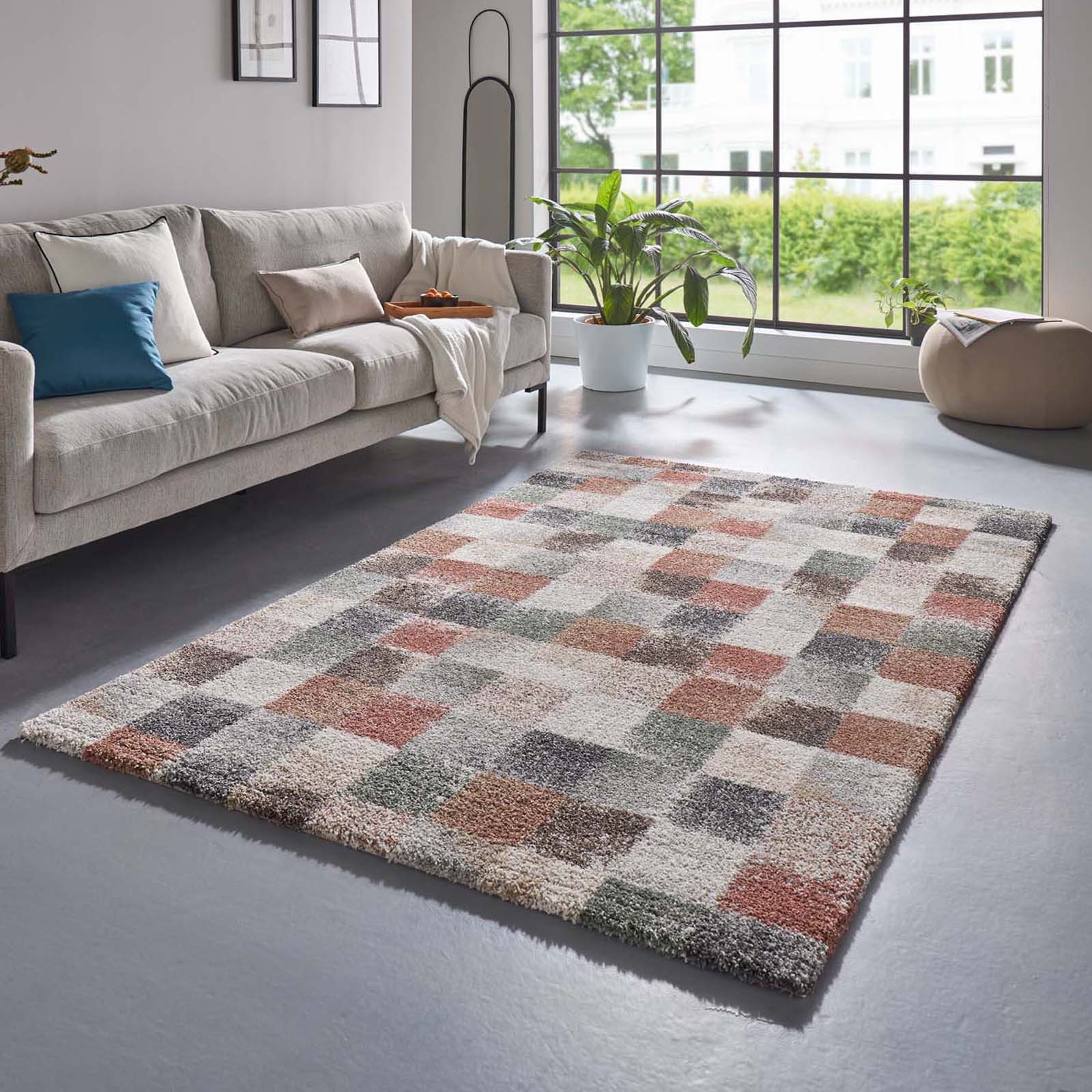 TaraCarpet Teppich Tara Carpet Berber Karo, rechteckig, Höhe: 27 mm, Moderner weicher Teppich kariert in braun und grün extra weich 67x140 – Bild 2 von 5