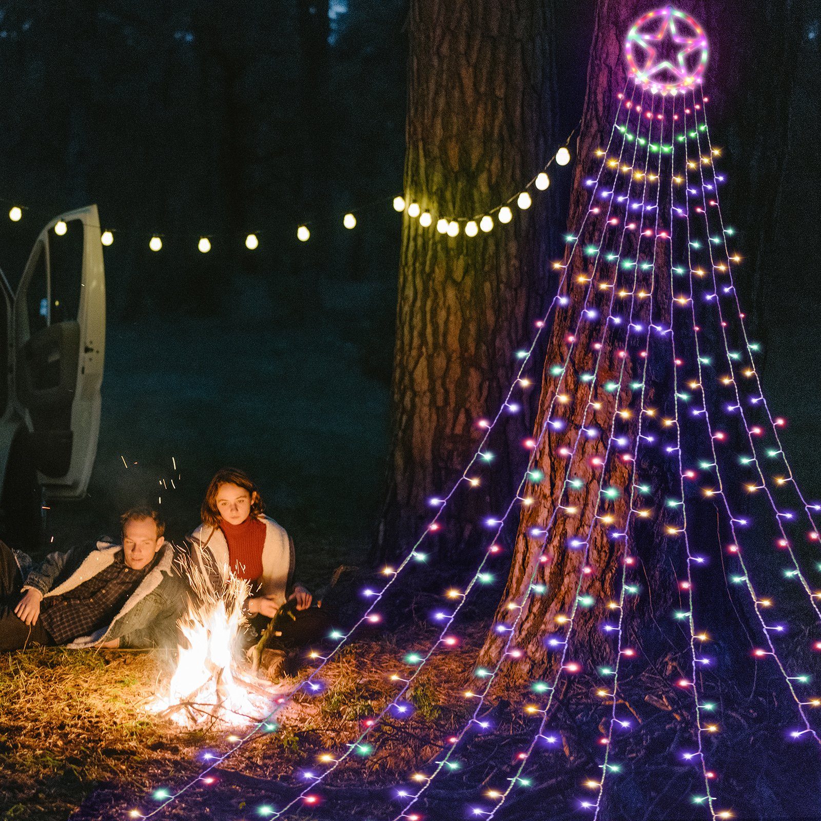 Aussen LED-Lichterkette Weihnachten Gimisgu Wasserdicht LED 8 Weihnachtsbaum Bunt Lichterkette Modi
