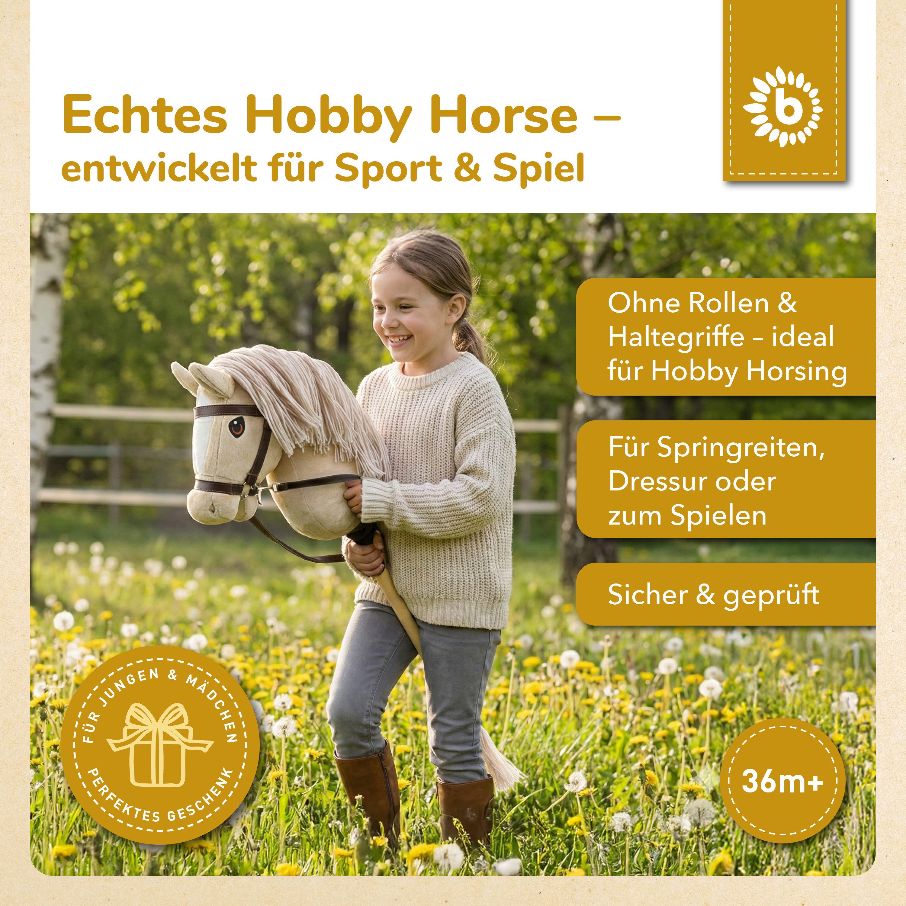 BIECO Steckenpferd Bieco Hobby Horse Steckenpferd Beige - Größe M