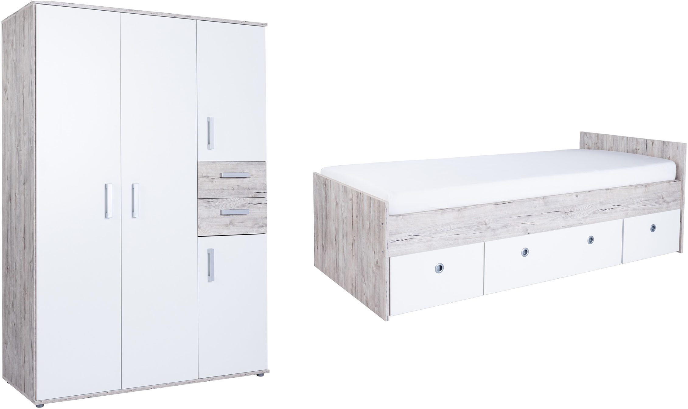 arthur berndt Jugendzimmer-Set Jugendzimmer-Set »Bente« 2-teilig, (2-tlg), Eiche-Sand/Weiß Nachbildung