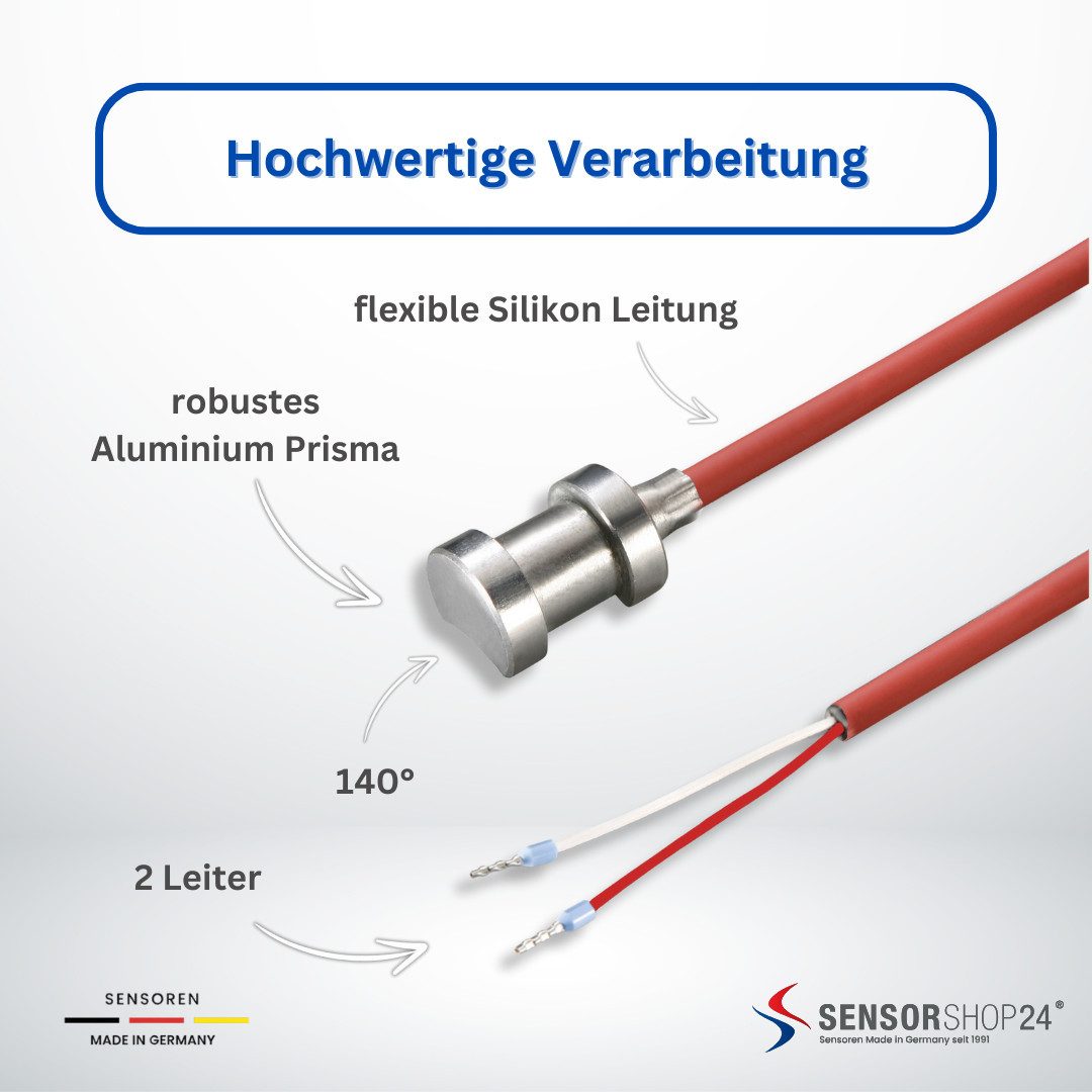 Sensorshop24 Sensor Rohranlegefühler mit Silikon Leitung Temperaturfühler
