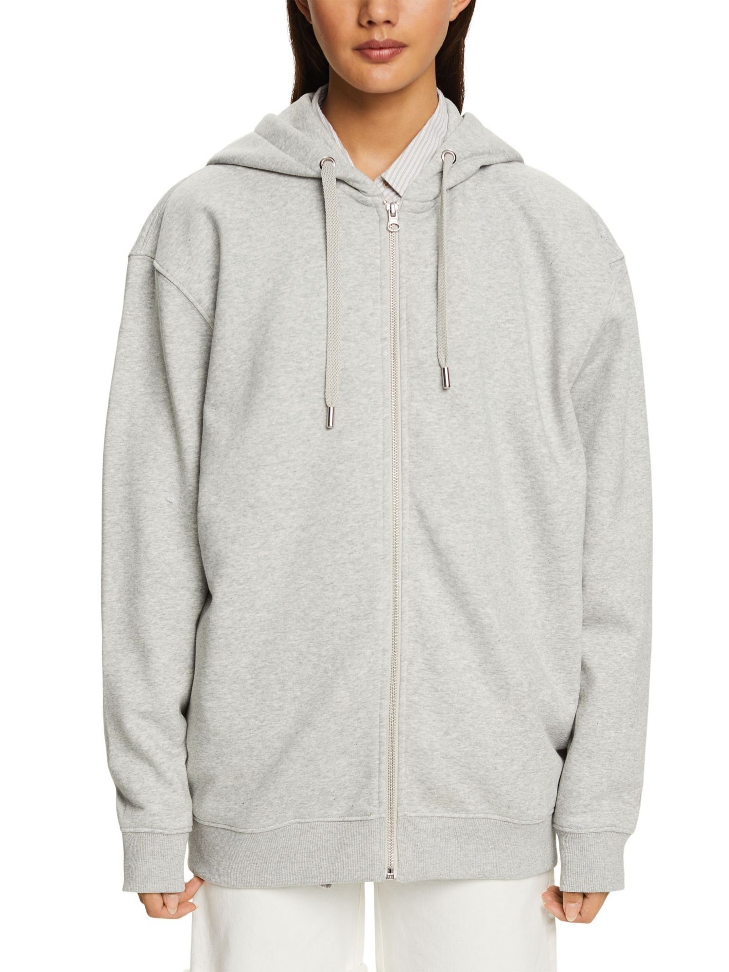 Reißverschluss Esprit Oversize Recycelt: (1-tlg) Sweatshirt GREY Hoodie LIGHT mit