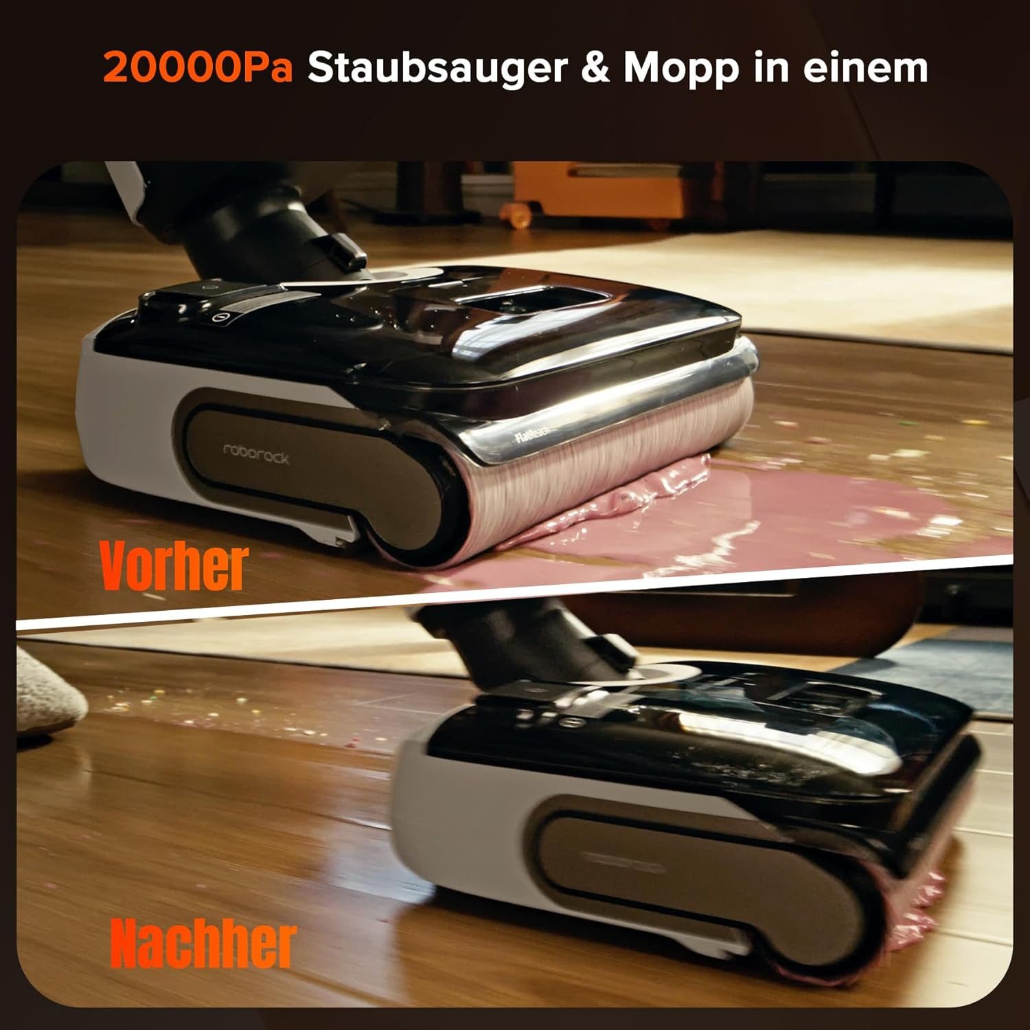 Roborock Nass-Trocken-Akkusauger roborock F25 GT Series, 20.000 Pa kabelloser All-in-One Staubsauger und Mopp, 180°-Flachmodus,Hochtemperatur-Selbstreinigung und Trocknung