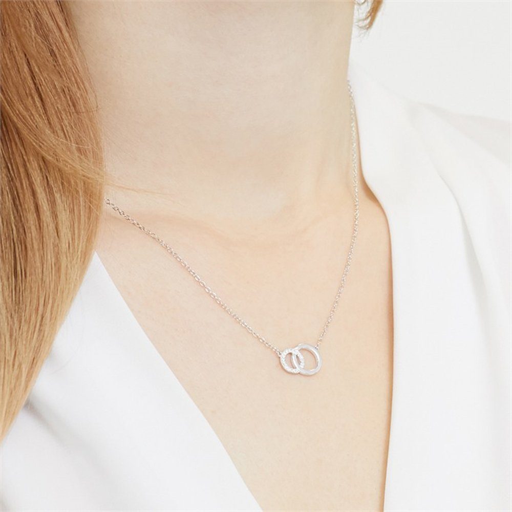 JEWLIX Silberkette Ineinander verschlungenen Kreisanhängern und Zirkonia in günstig online kaufen