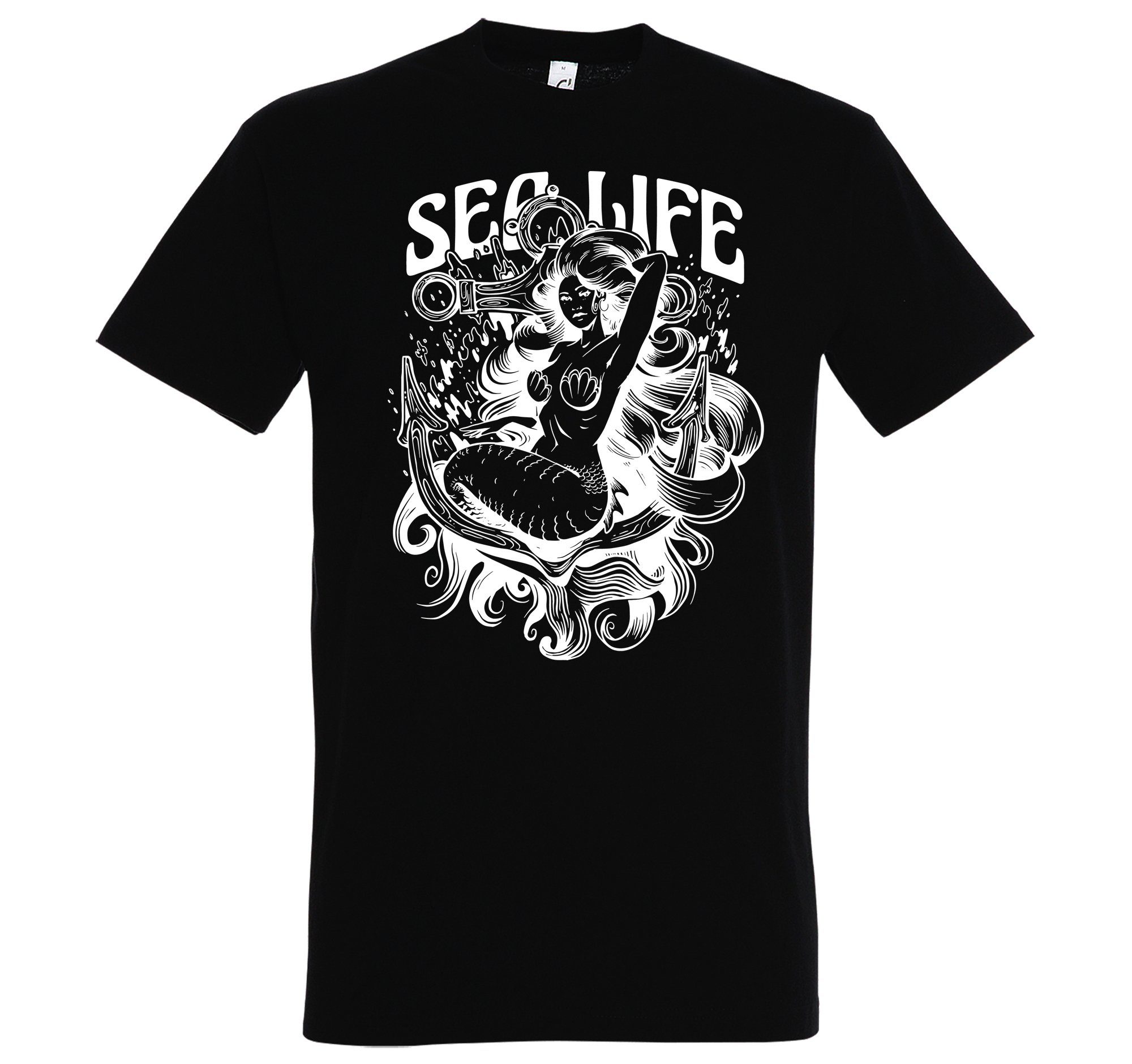 mit Schwarz T-Shirt Sea Youth Life Frontprint Herren trendigem Shirt Designz