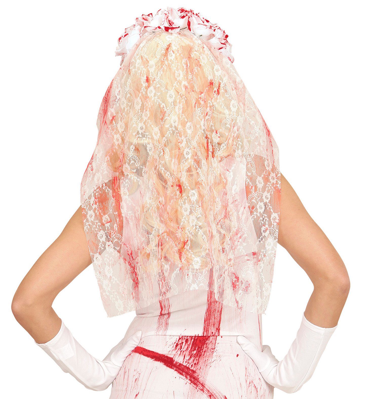 Widmann S.r.l. Kostüm Halloween 'Blutiger Brautschleier', Weiß Rot - Ha