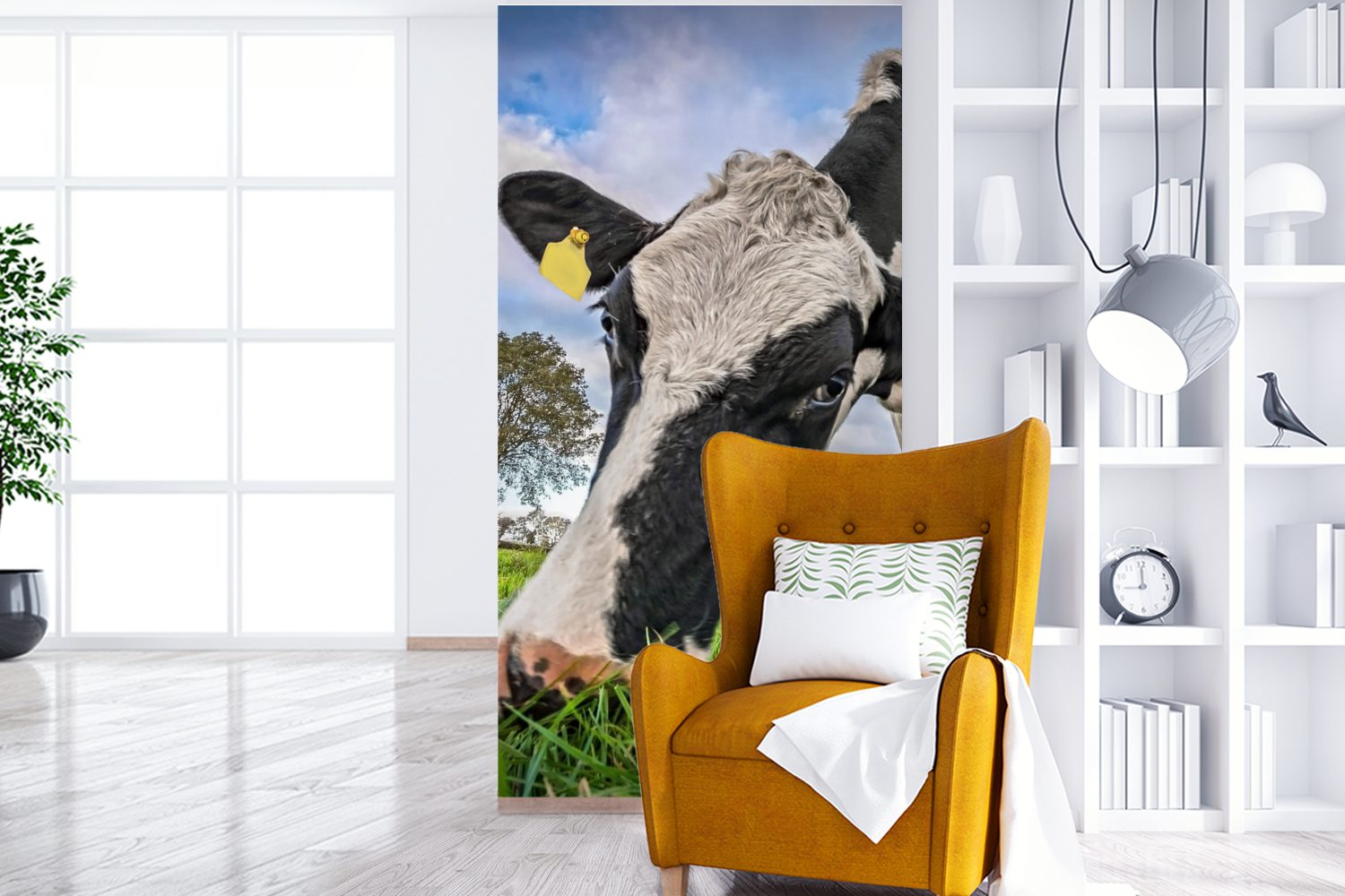 MuchoWow bedruckt, Vliestapete - Natur, Schlafzimmer für Kuh Wohnzimmer Gras (2 Matt, Küche, Fototapete Fototapete - St), Bauernhof -