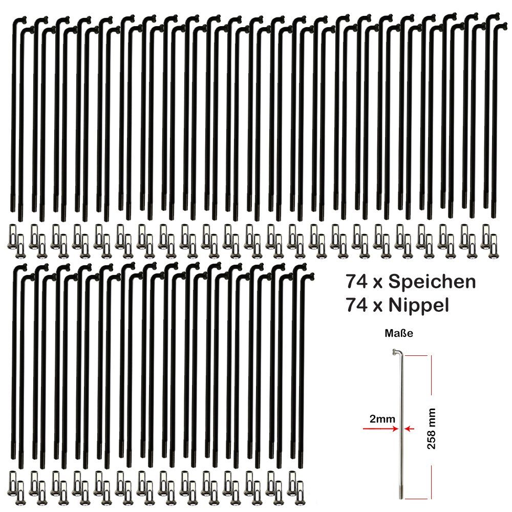 Büchel Fahrrad-Laufrad 74 Stück Speichen 258mm Spokes schwarz VERZINKT