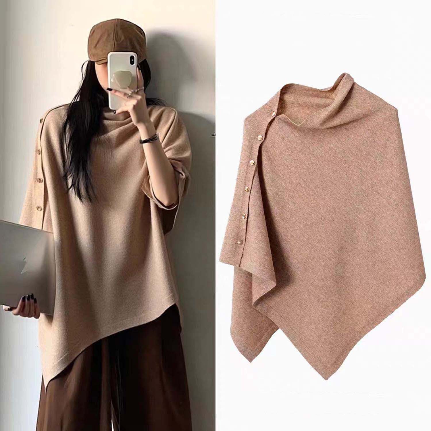 Oemmn Poncho Damen Shawl, Knopfdesign, vielseitige Oberbekleidung