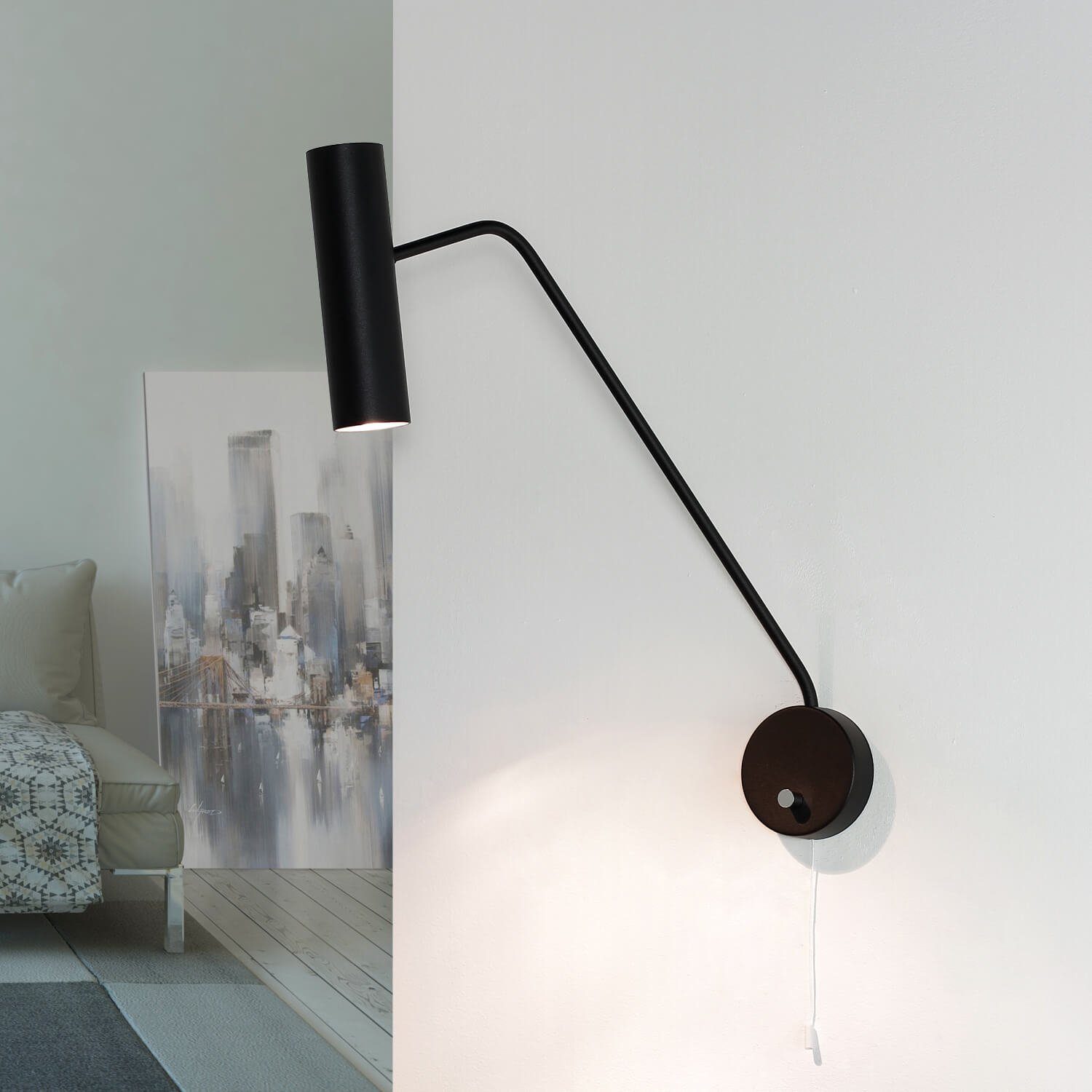 Licht-Erlebnisse Wandleuchte »EYE«, Moderne Wandlampe Spot Schwarz Metall  Zugschalter Flur Lampe