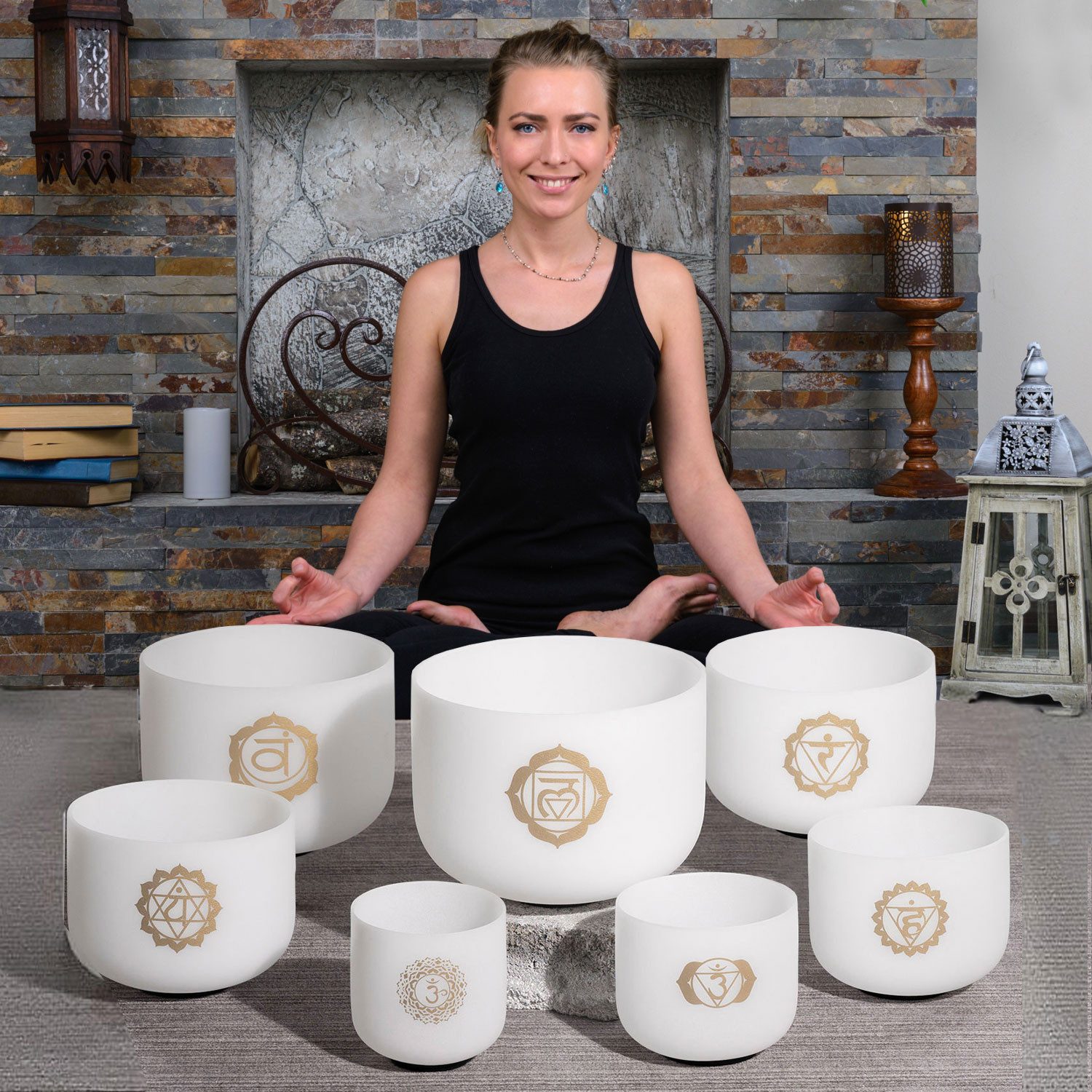 keepdrum Klangschalen keepdrum Klangschalen-Set Chakra Set Gold 8-14 Zoll mit Zubehör,Klangschalen, 7-teiliges Quarz-Klangschalen Set
