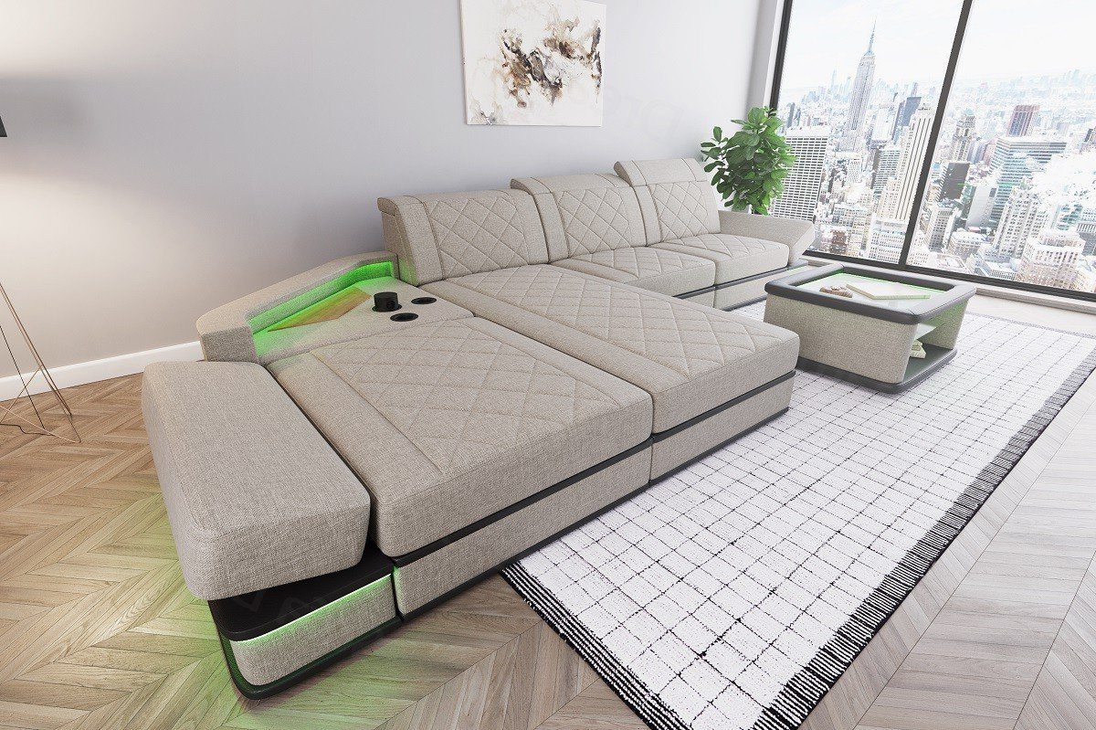 Sofa Dreams Ecksofa Design Strukturstoff Stoff Sofa Perugia L Form H Polster Stoff Sofa, Polstersofa mit LED-Beleuchtung