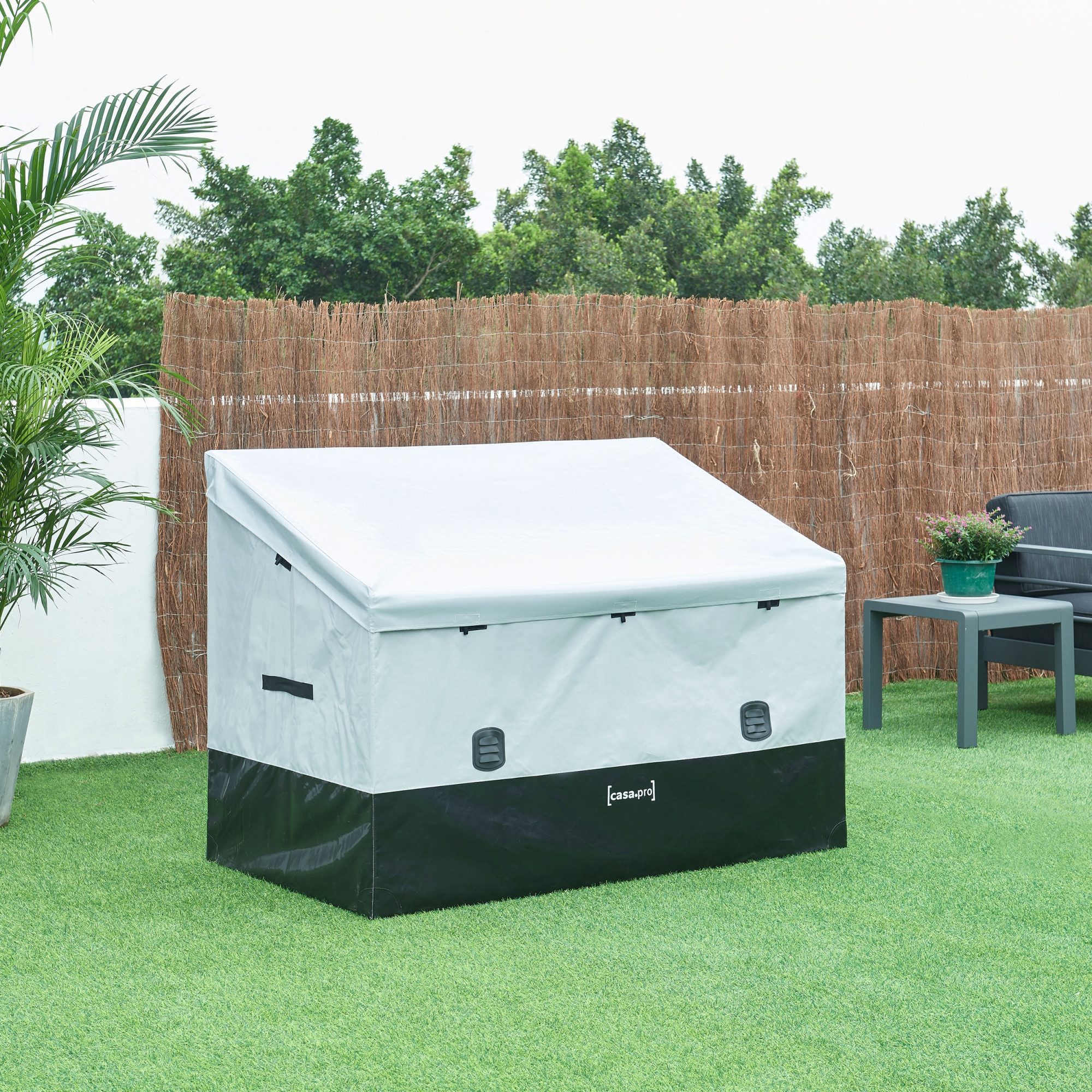 casa.pro Auflagenbox, mit Plane »Alanno« Stahl 147 x 86 x 109 cm Grau / Schwarz