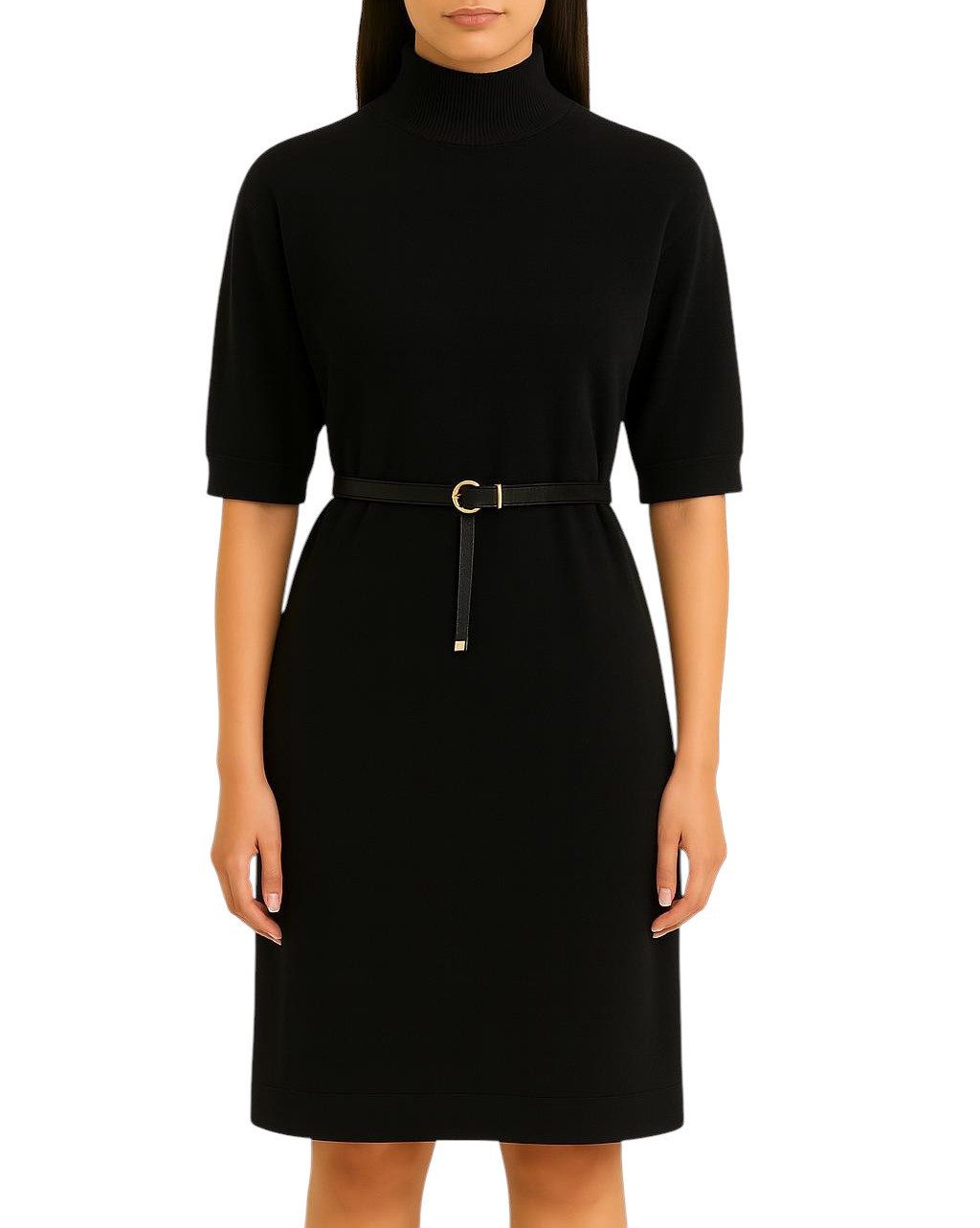 Mississhop Strickkleid Damen Strickkleid mit Stehkragen und Gürtel M. 426