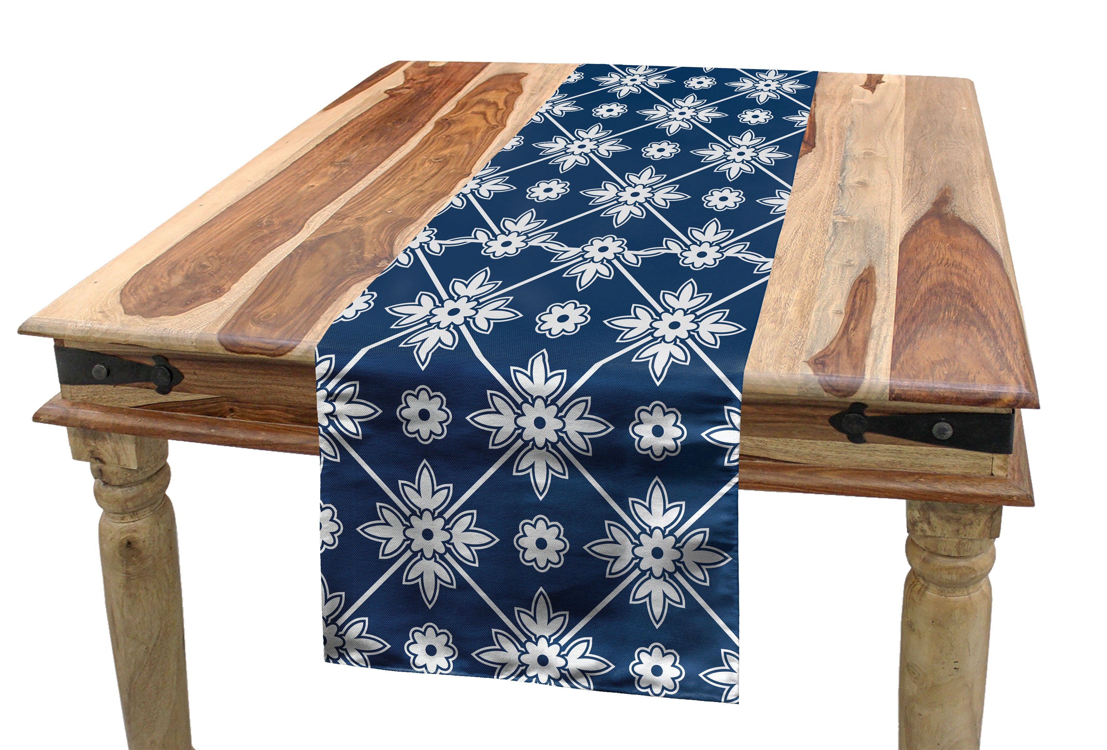 Abakuhaus Tischläufer Folkloric Checkered Tischläufer, Rechteckiger Dekorativer Blau Floral Küche Esszimmer