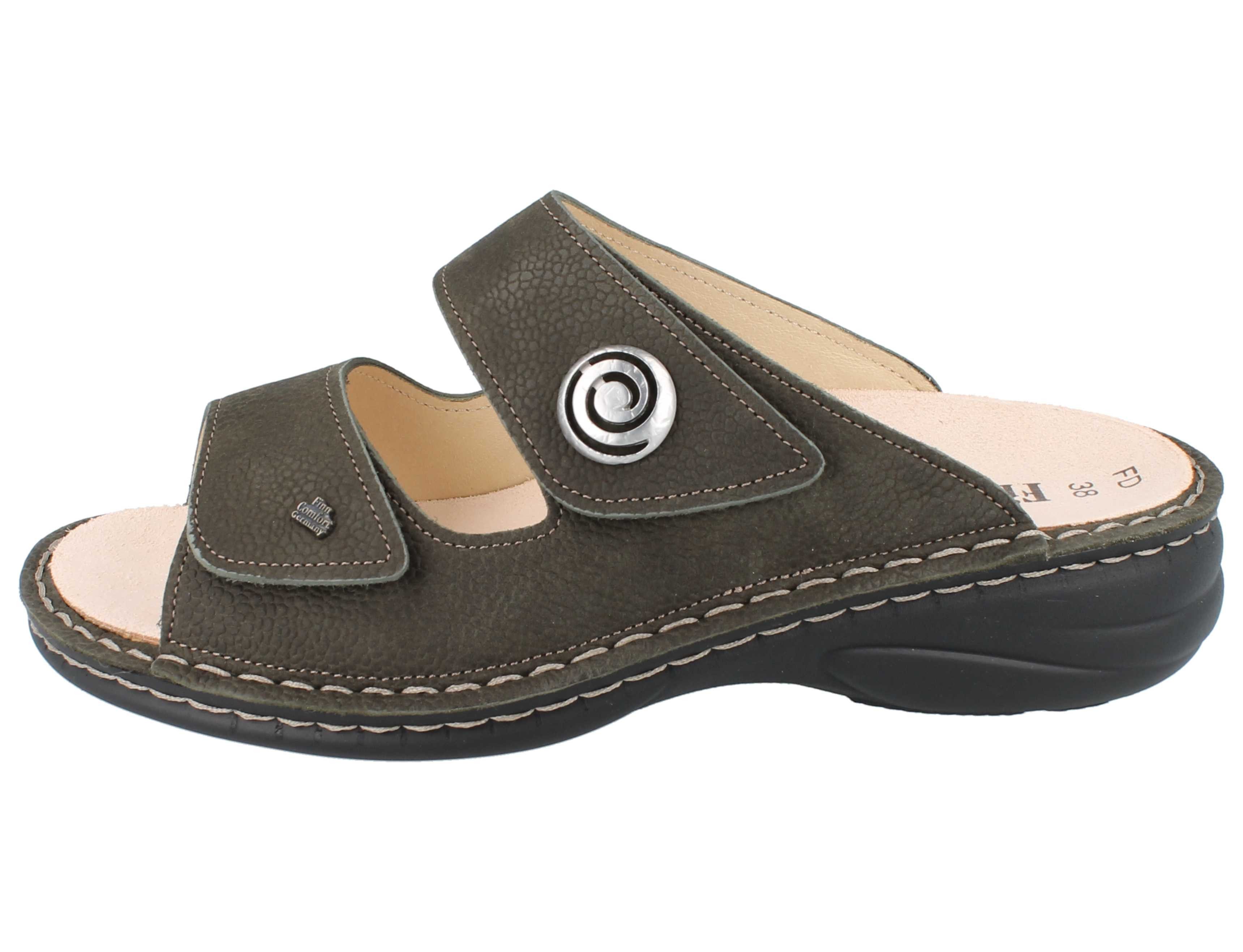 Finn Comfort FINN COMFORT Colina Damen Pantolette olivgrün Nubukleder - Größe: Pantolette Wechselfußbett