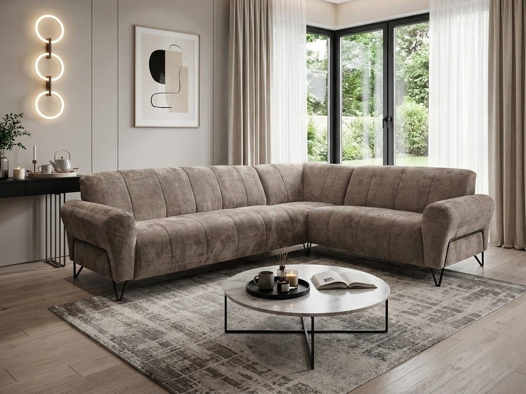 Beautysofa Ecksofa mit Metallbeine in Schwarz VOLARE L, ohne Schlaffunktion, mit höchstem Sitzkomfort