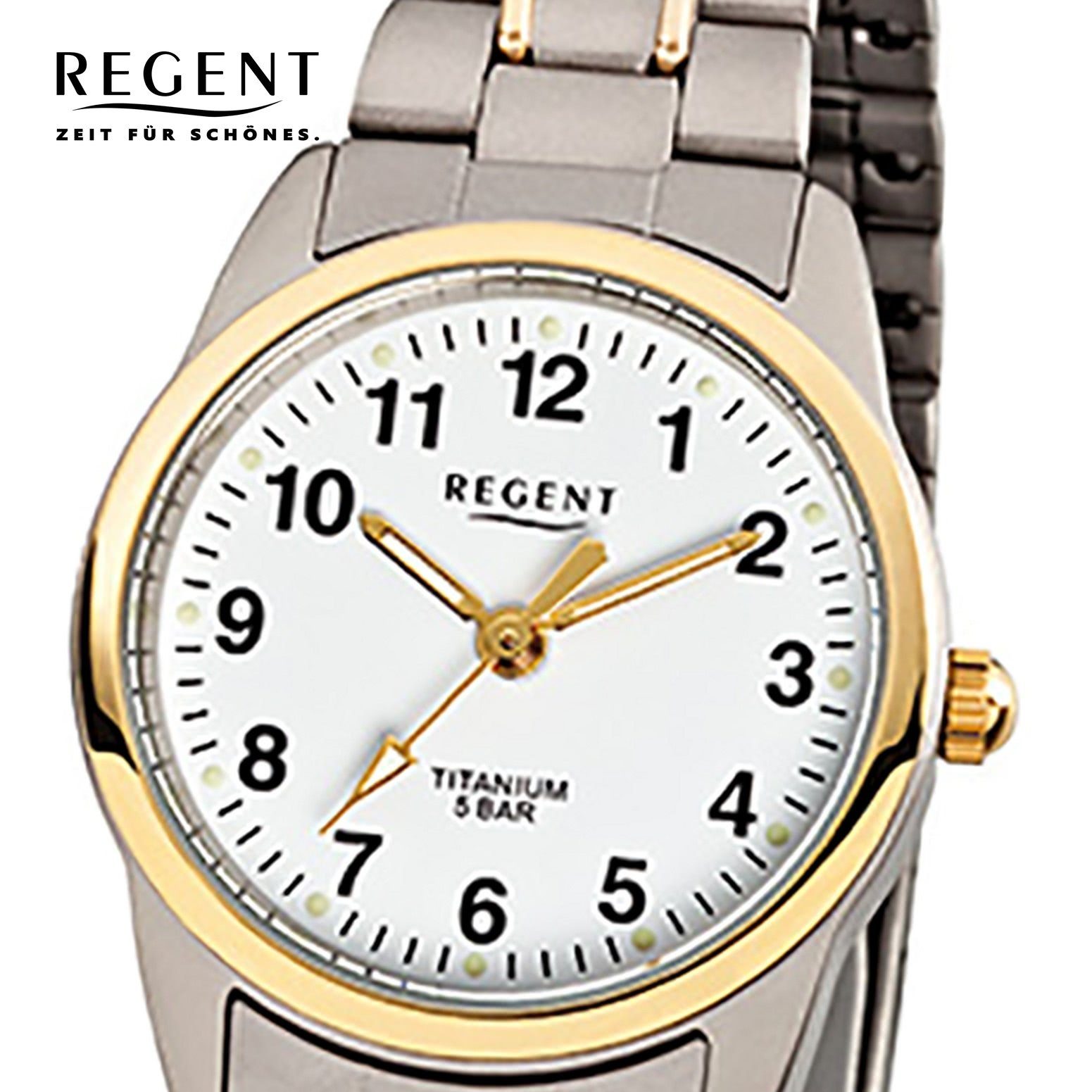 rund, Titanarmband grau gold, Armbanduhr 26mm), Regent klein Quarzuhr Damen Damen-Armbanduhr silber Regent (ca.