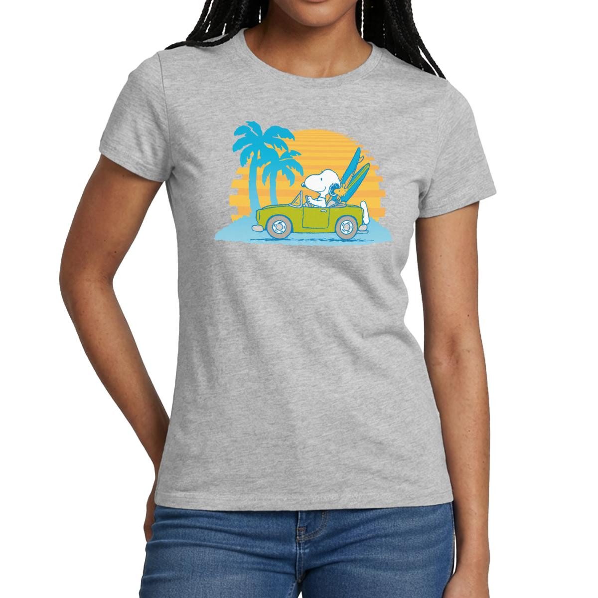 Spreadshirt T-Shirt Peanuts Snoopy Cabrio Urlaub Am Strand Frauen T-Shirt (1-tlg) Slim Fit, fällt klein aus