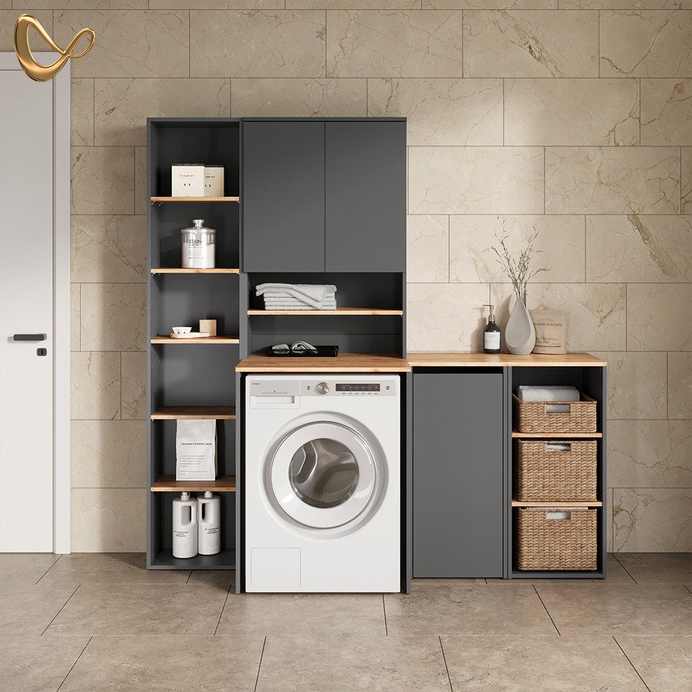 Livinity® Waschmaschinenumbauschrank Paolina, Anthrazit/Goldkraft Eiche, 68 günstig online kaufen