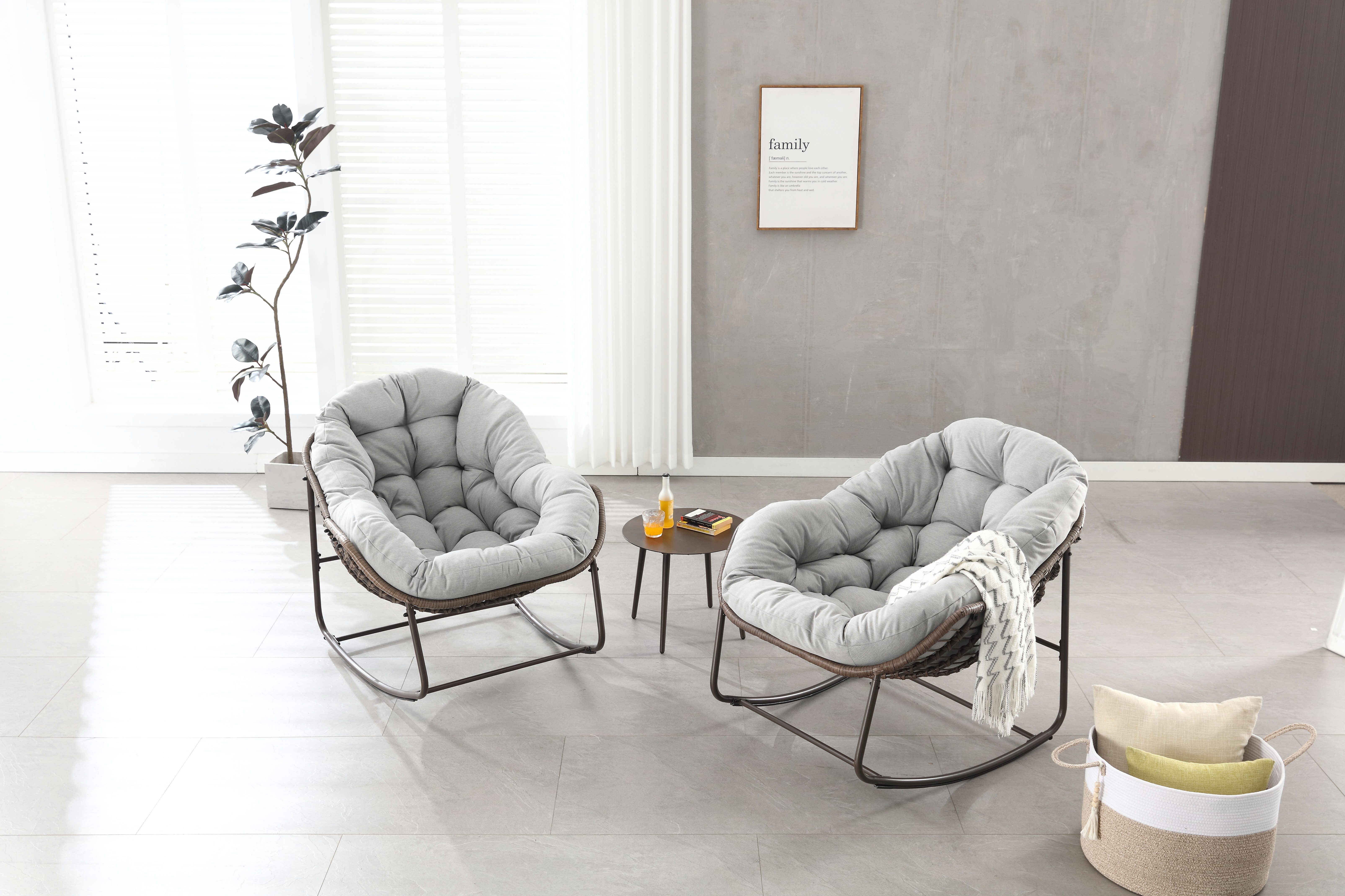 Fine Life Pro Schaukelsessel Rattan-Schaukelstuhl, gepolsterter Schaukel- und Relaxsessel