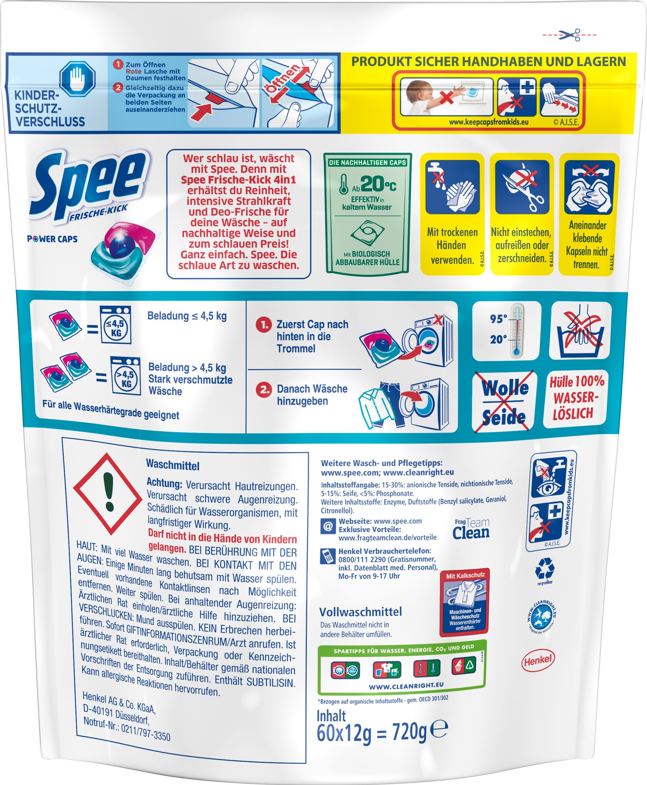 Spee 4+1 Power Caps 2 x 60 WL (120 WL) & WC FRISCH Spa Momente Harmonie 50g Vollwaschmittel (Spar-Pack, [120-St. Kapseln Frische Kick für 24h Deo Frische Reinheit & Sauberkeit)