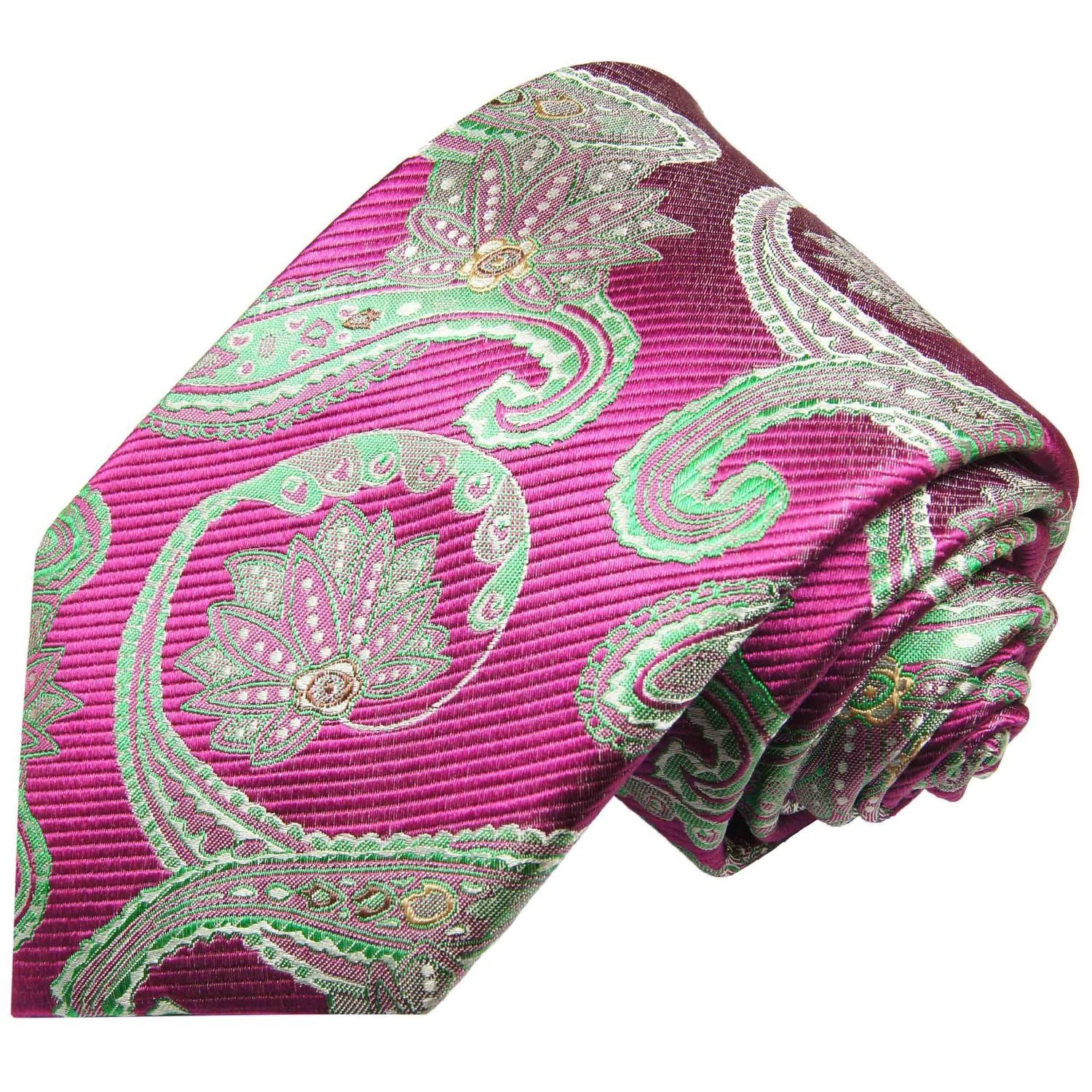 2-St., pink Schmal Seide (Set, Tuch Herren modern 2026 paisley Paul mit grün mit Malone Einstecktuch) 100% Krawatte Krawatte (6cm), brokat Seidenkrawatte