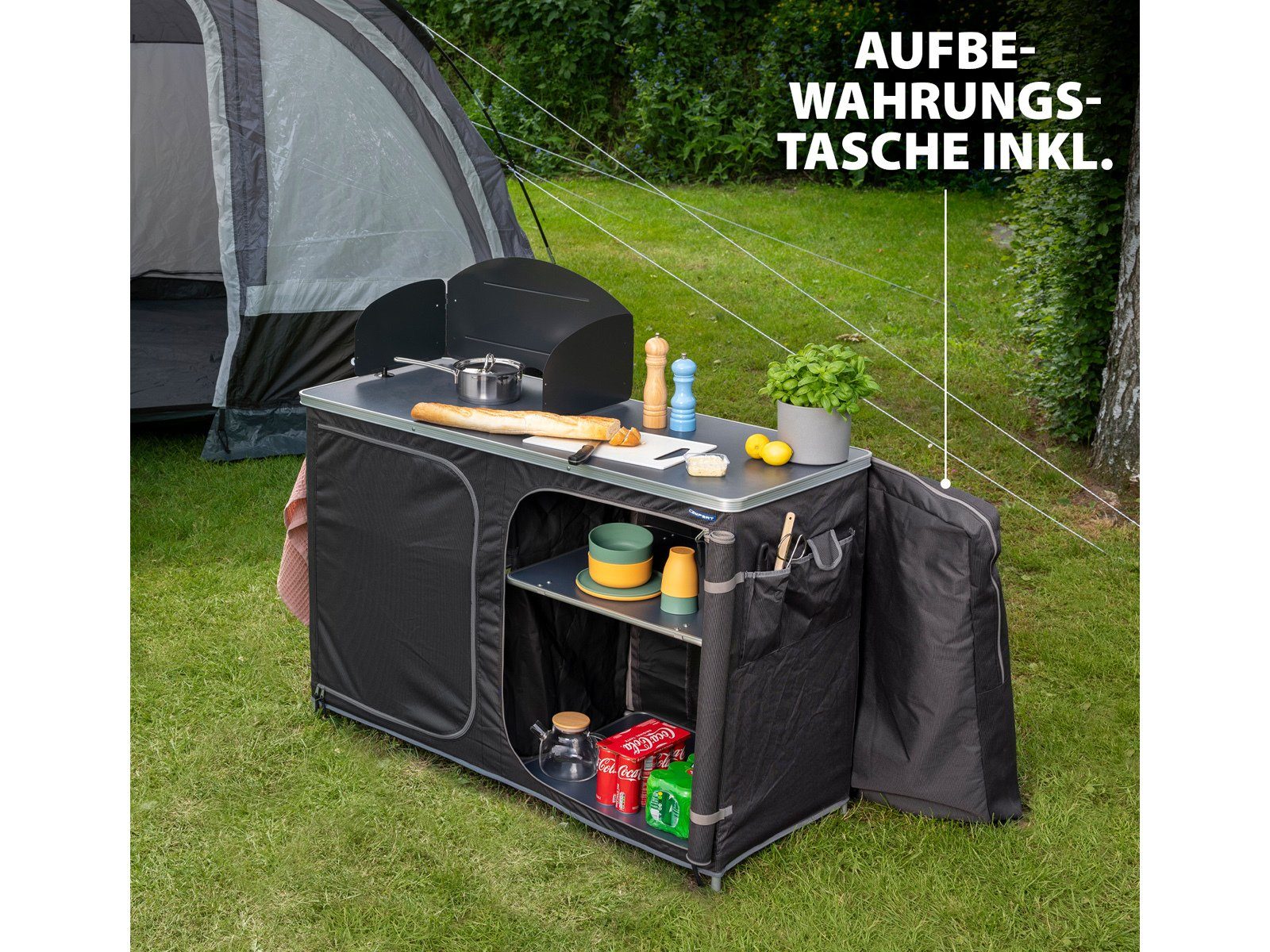 Campart Stoffschrank Outdoor-Schrank Camping Küchenbox 4 Fächer mobile Küche Camper faltbar